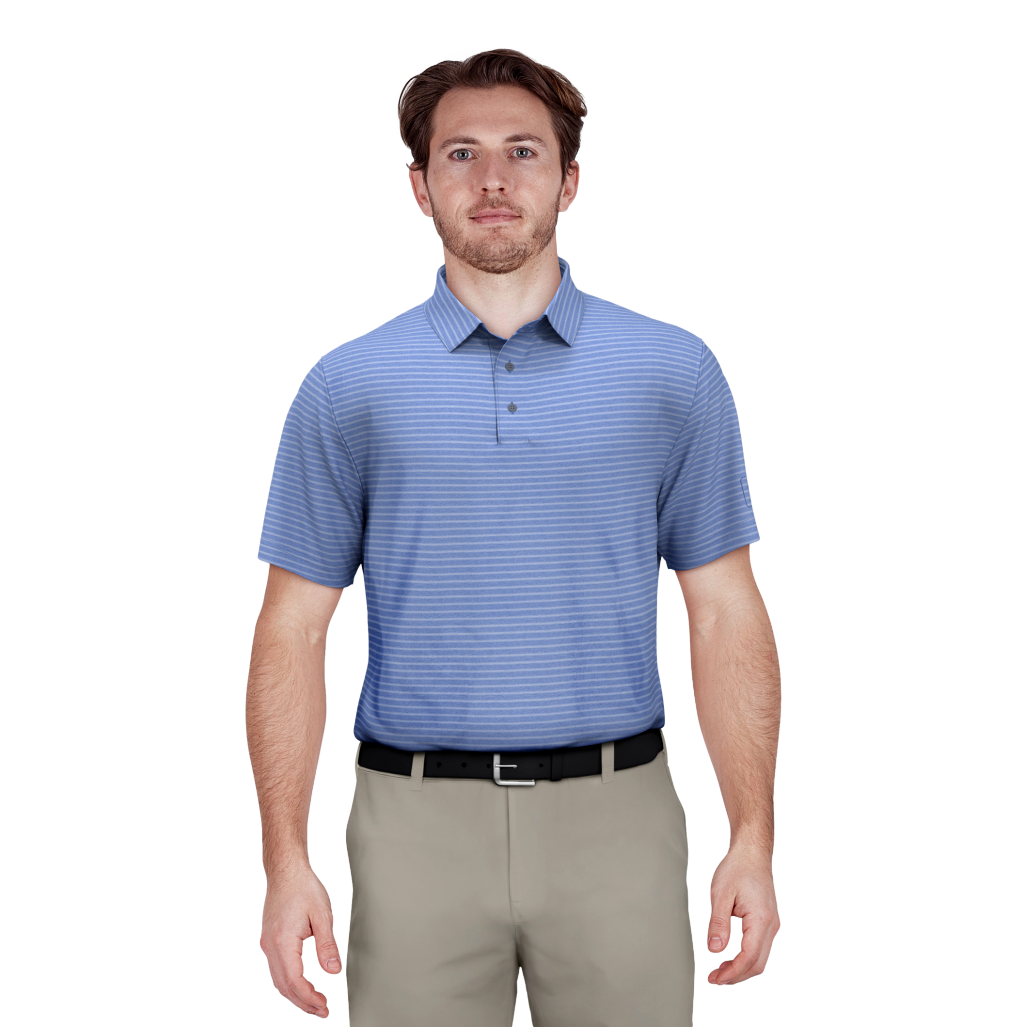 Heather Feeder Stripe Golf Polo, Light Purple Short Sleeve Top