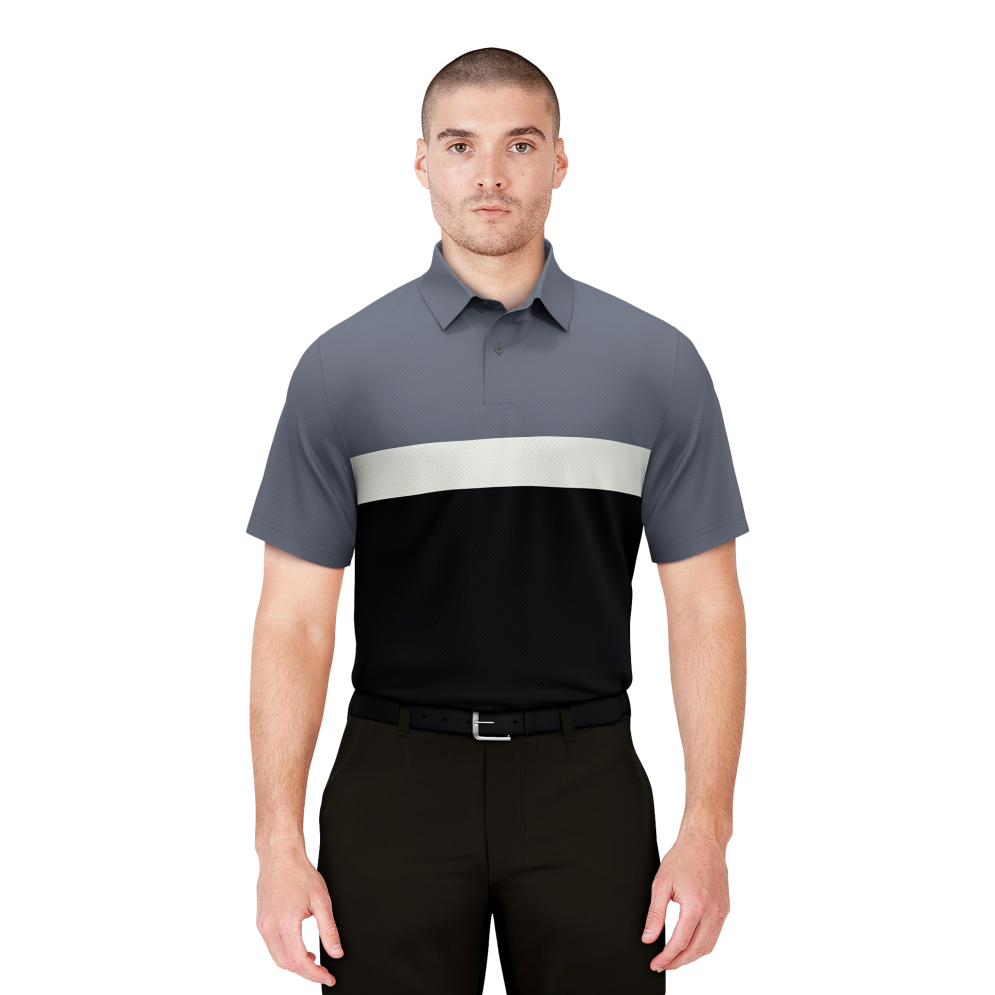 Textured Color Block Golf Polo