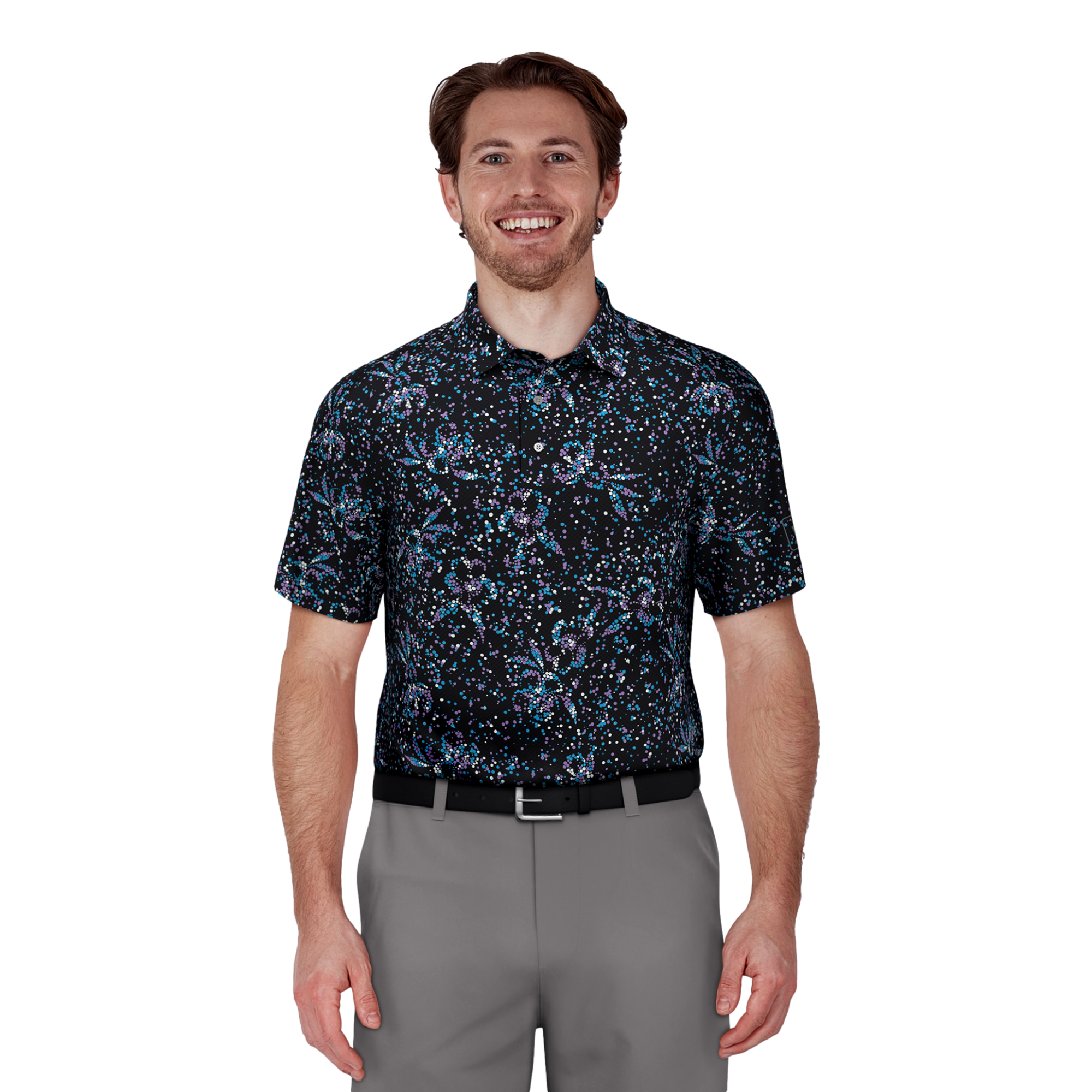 Clustered Confetti Print Men's Short Sleeve Golf Polo Shirt