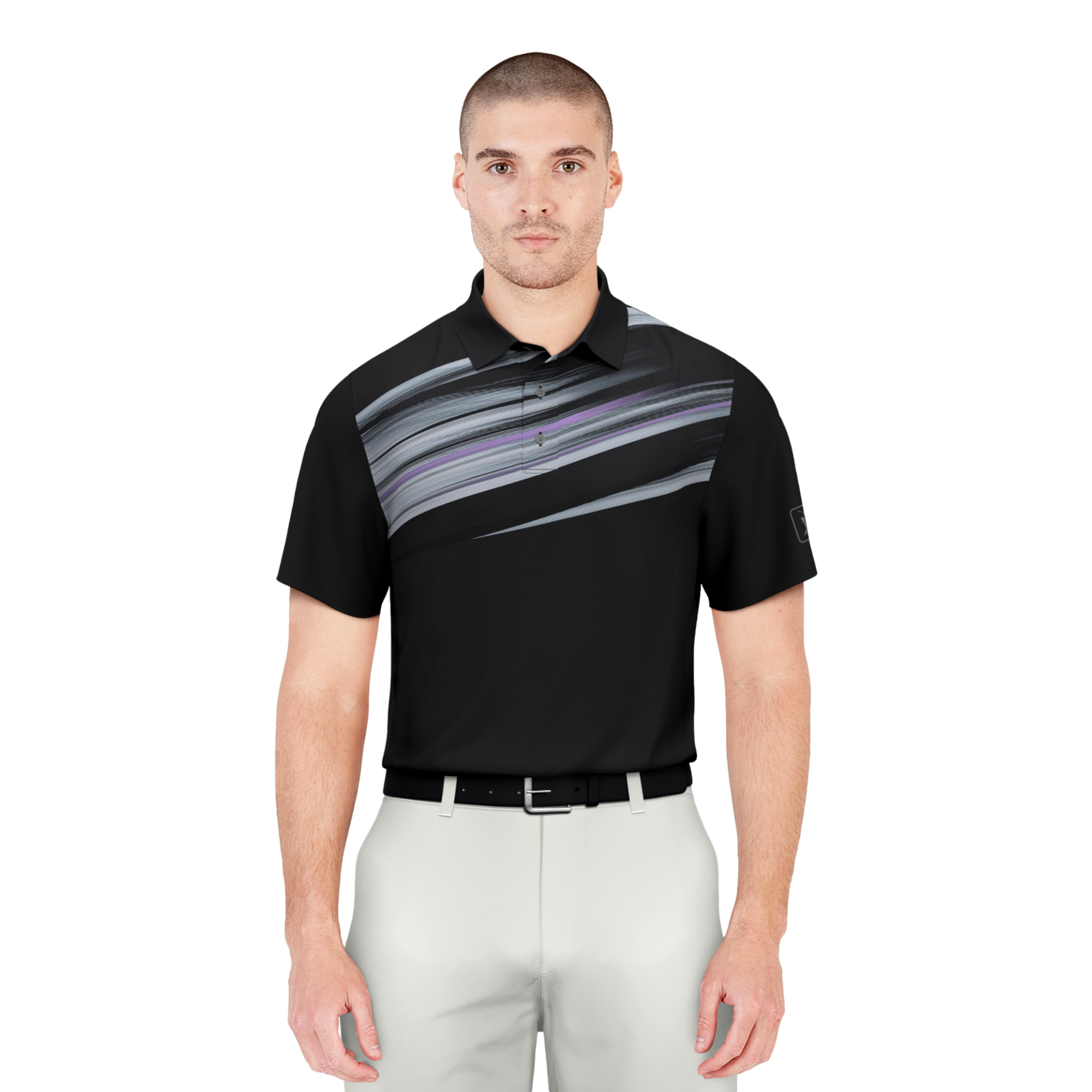 Brush Stroke Asymmetric Print Men's Short Sleeve Golf Polo Shirt