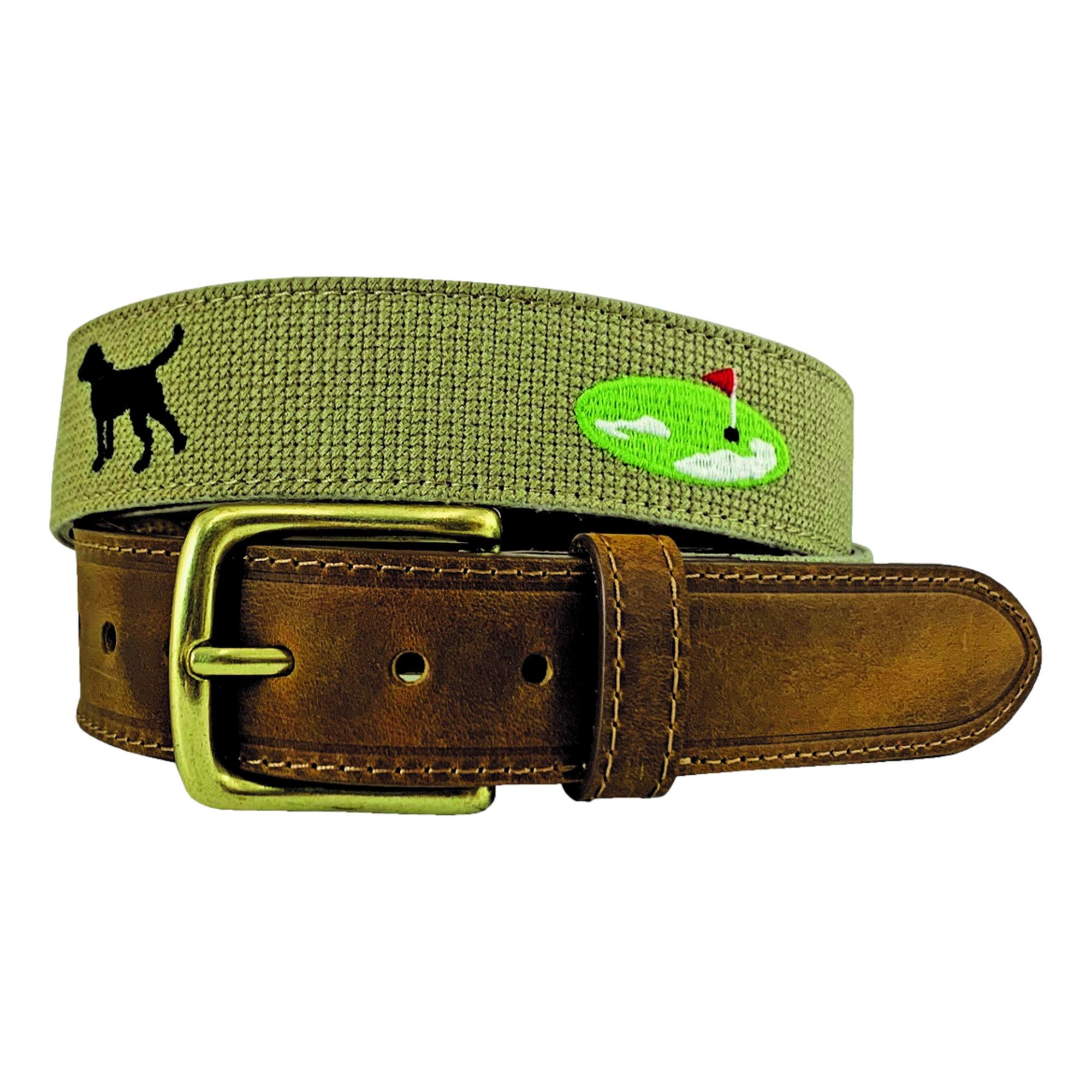 Black Lab And Golf Themed Needlepoint Men's Golf Belt
