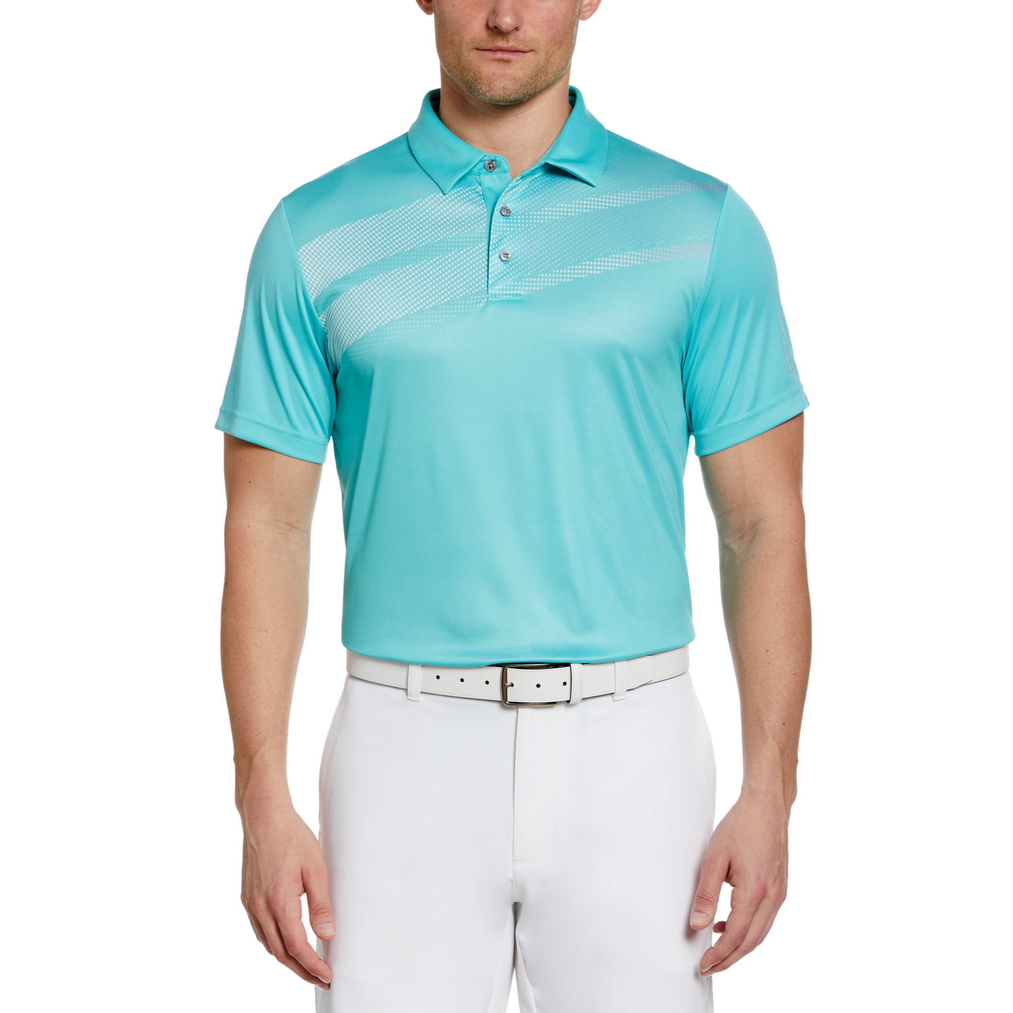PGA TOUR Apparel Asymmetric Gradient Print Golf Polo, Teal, XXL Short Sleeve Top