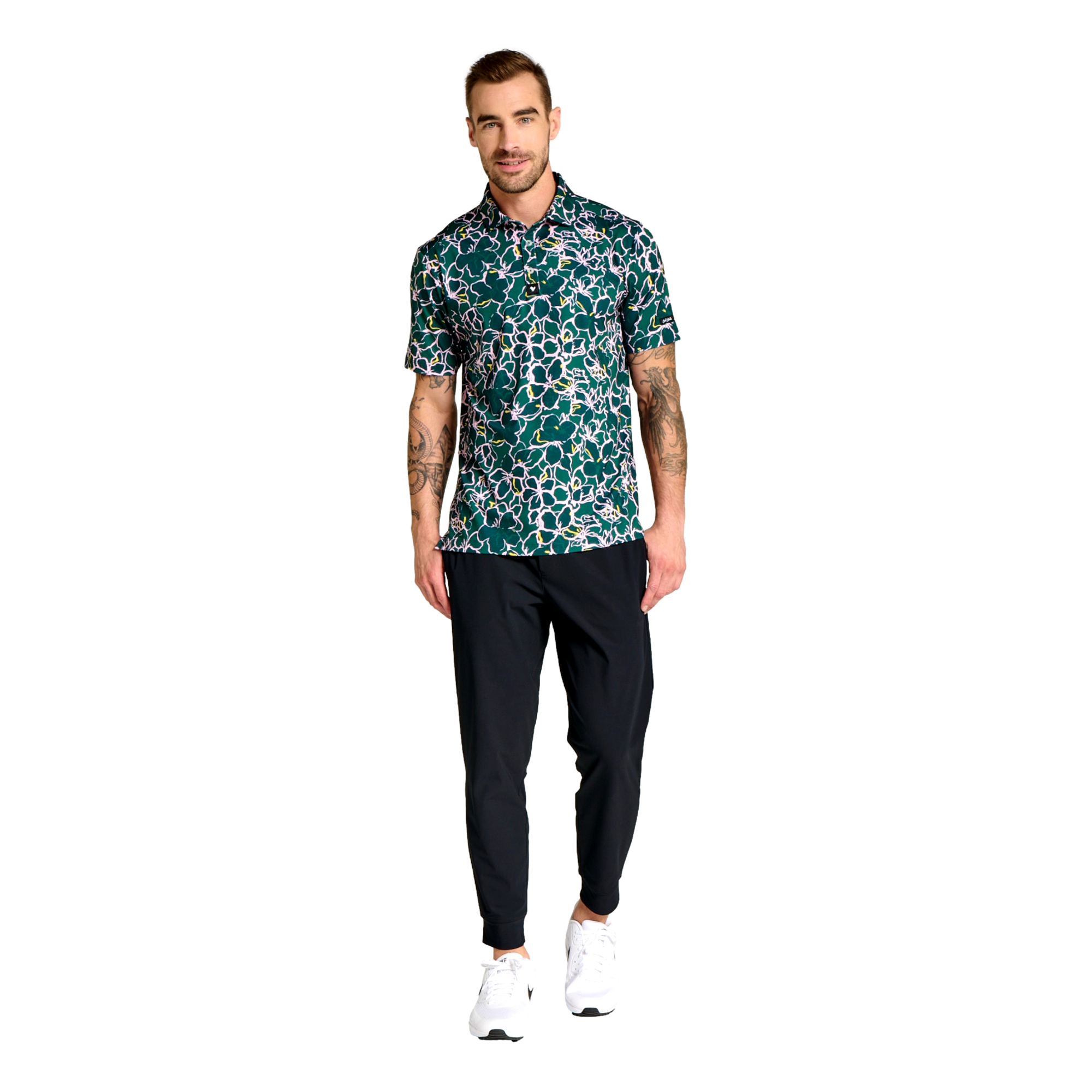The First Major Floral Men's Short Sleeve Golf Polo Shirt