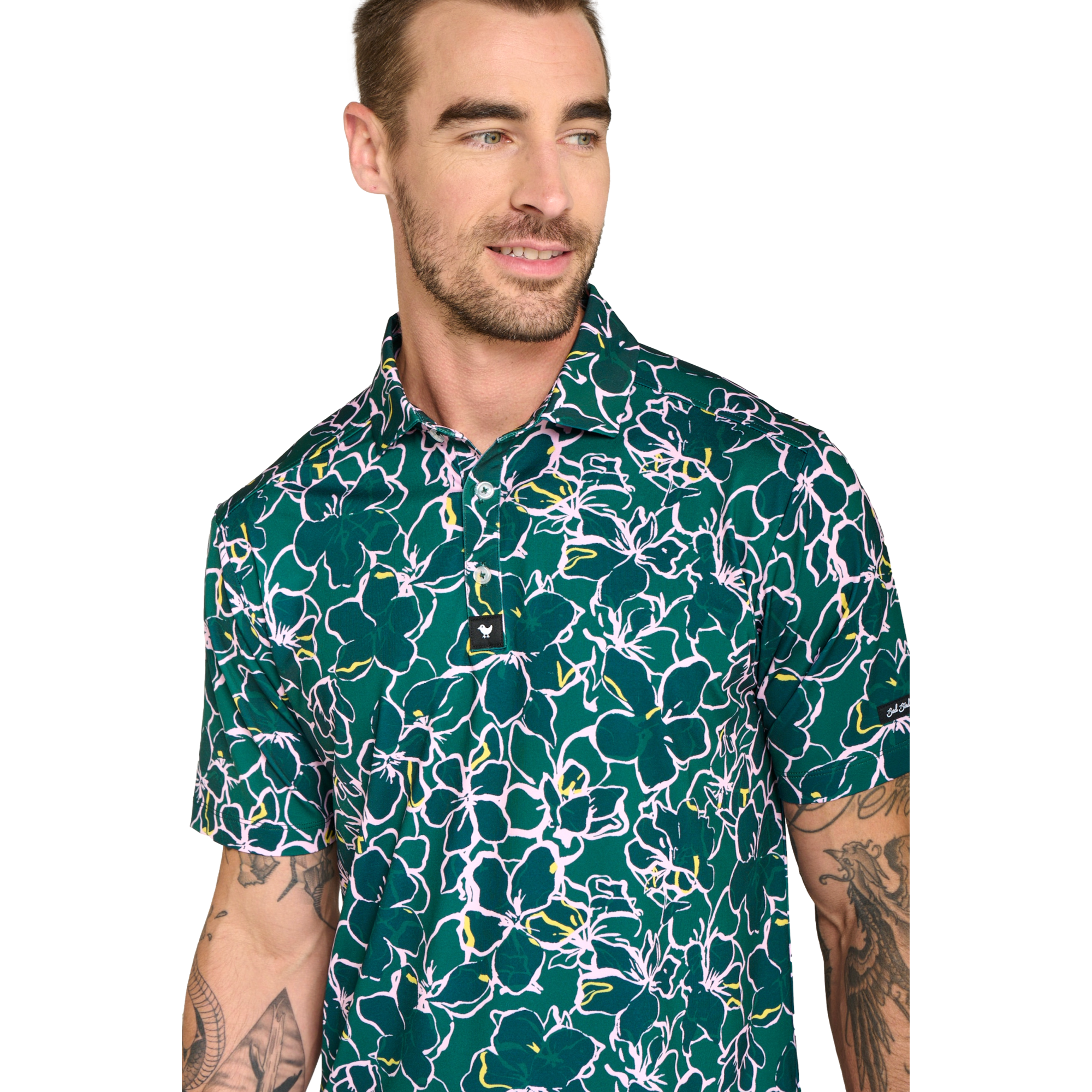 The First Major Floral Men's Short Sleeve Golf Polo Shirt