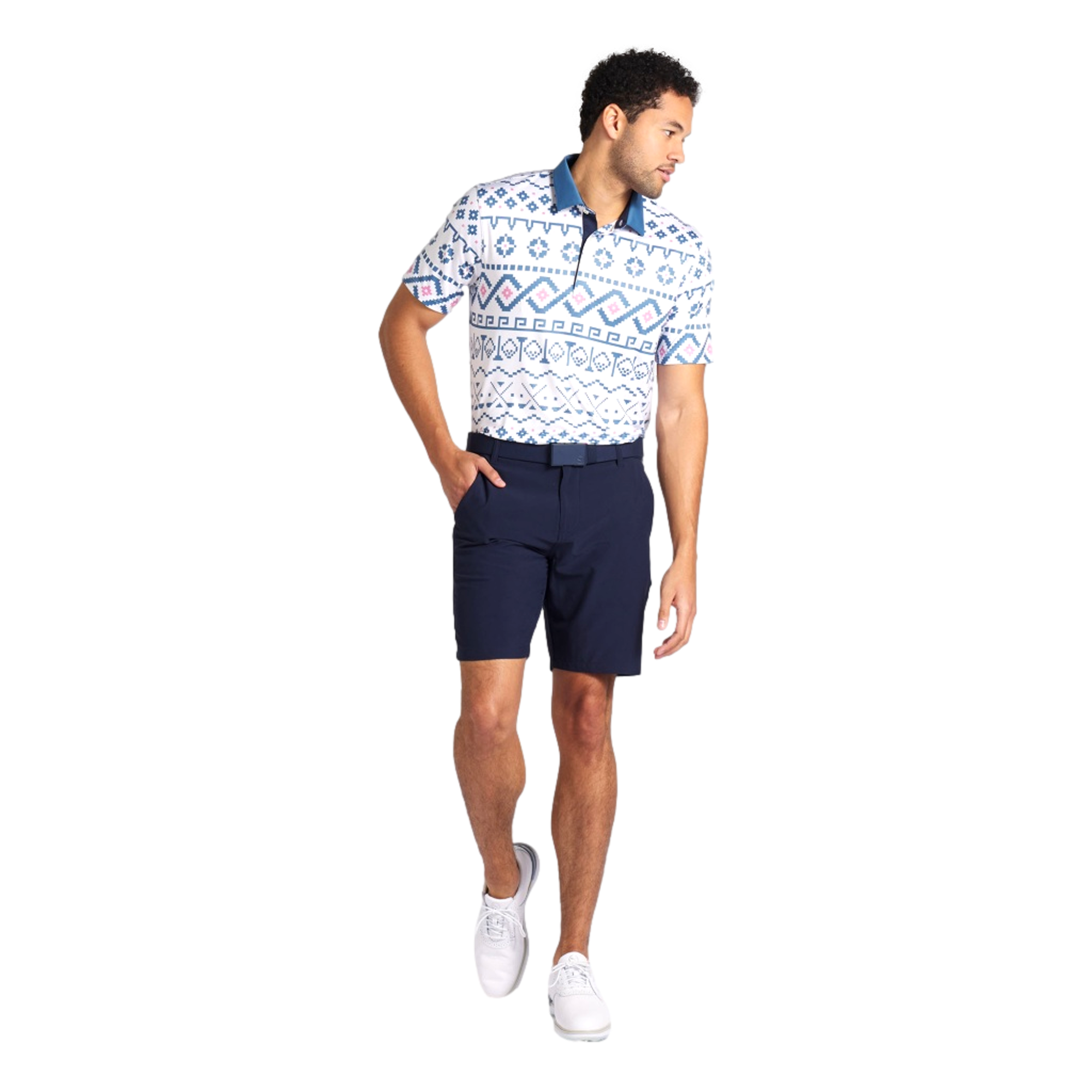 Fair Isle Print Short Sleeve Polo Shirt