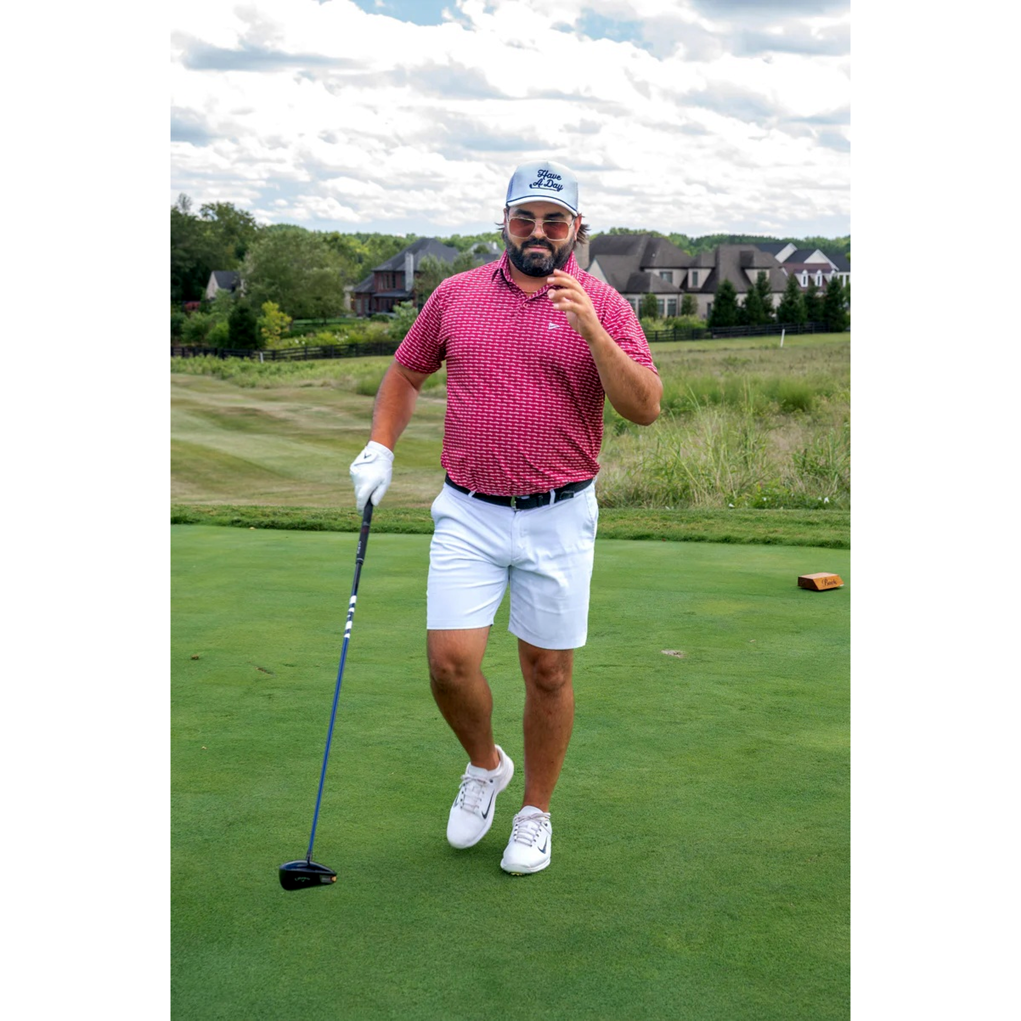 Have A Day Crimson & White Men's Short Sleeve Golf Polo Shirt