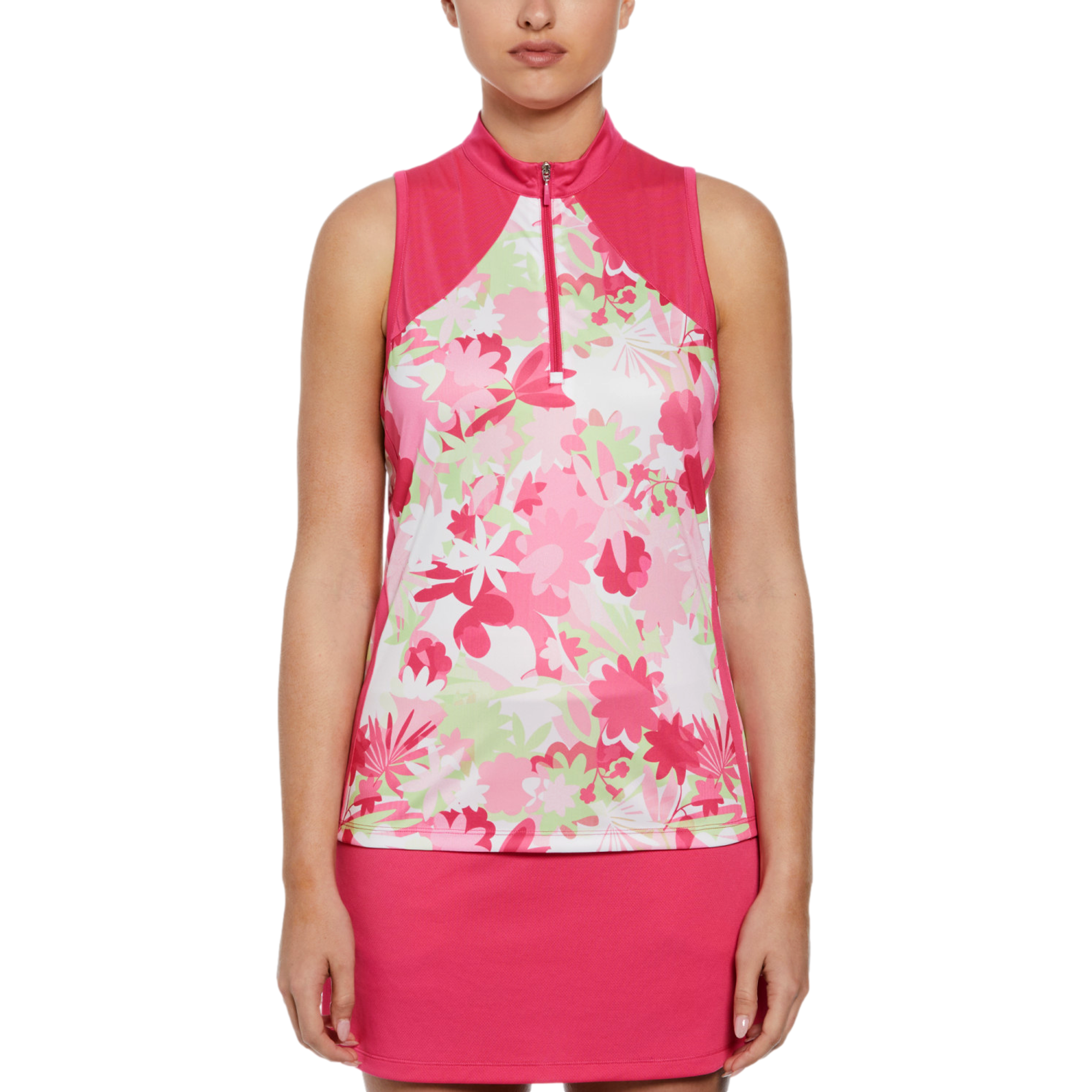 Cutout Floral Quarter Zip Women's Sleeveless Golf Shirt