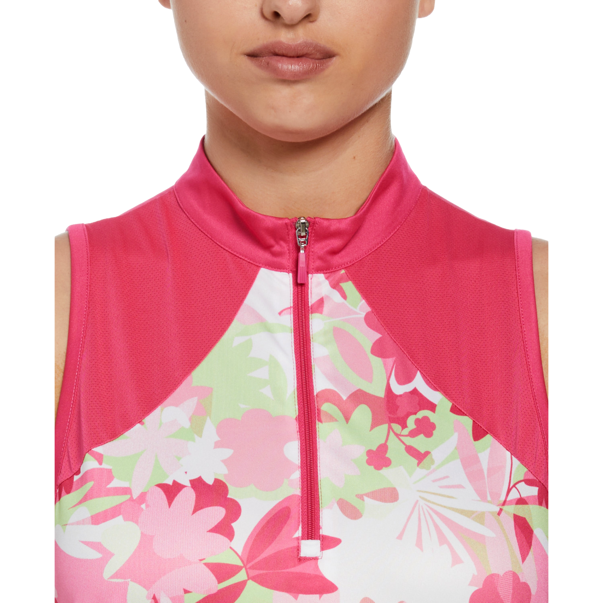 Cutout Floral Quarter Zip Women's Sleeveless Golf Shirt