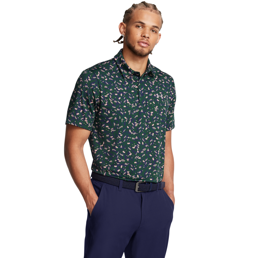 Under Armour UA Playoff 3.0 Printed Polo Shirt, Navy/Orange