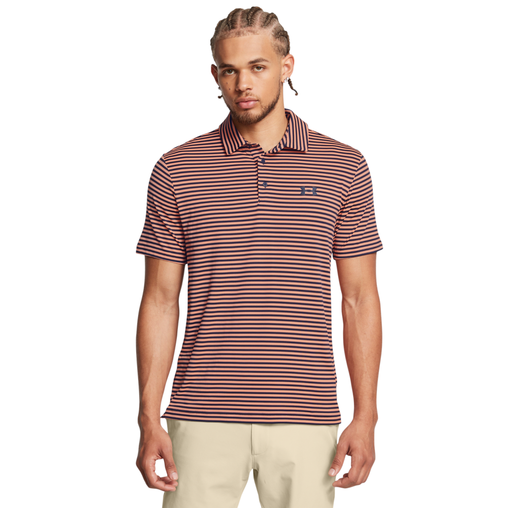 Under Armour UA Playoff 3.0 Striped Polo Shirt, Orange/Navy