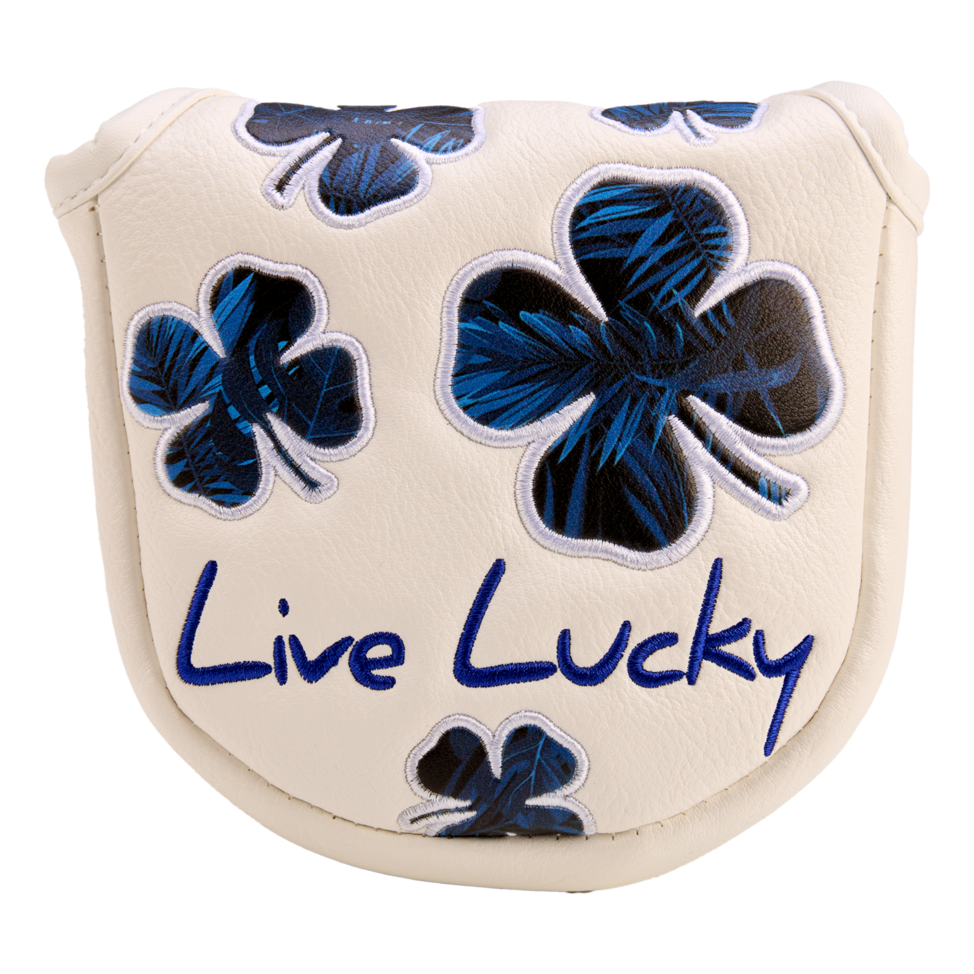 Live Lucky White & Navy Flower Clover Mallet Putter Headcover
