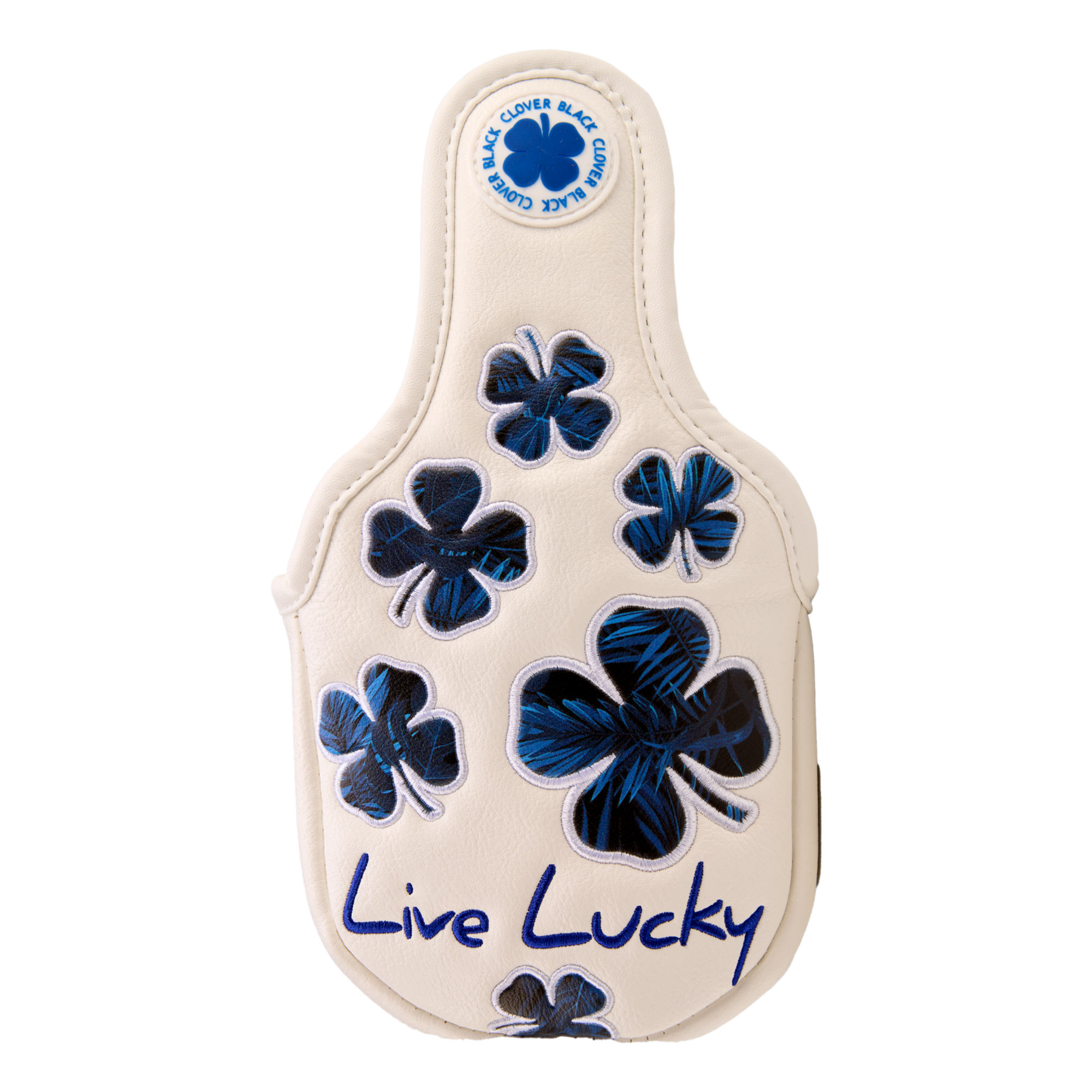Live Lucky White & Navy Flower Clover Mallet Putter Headcover