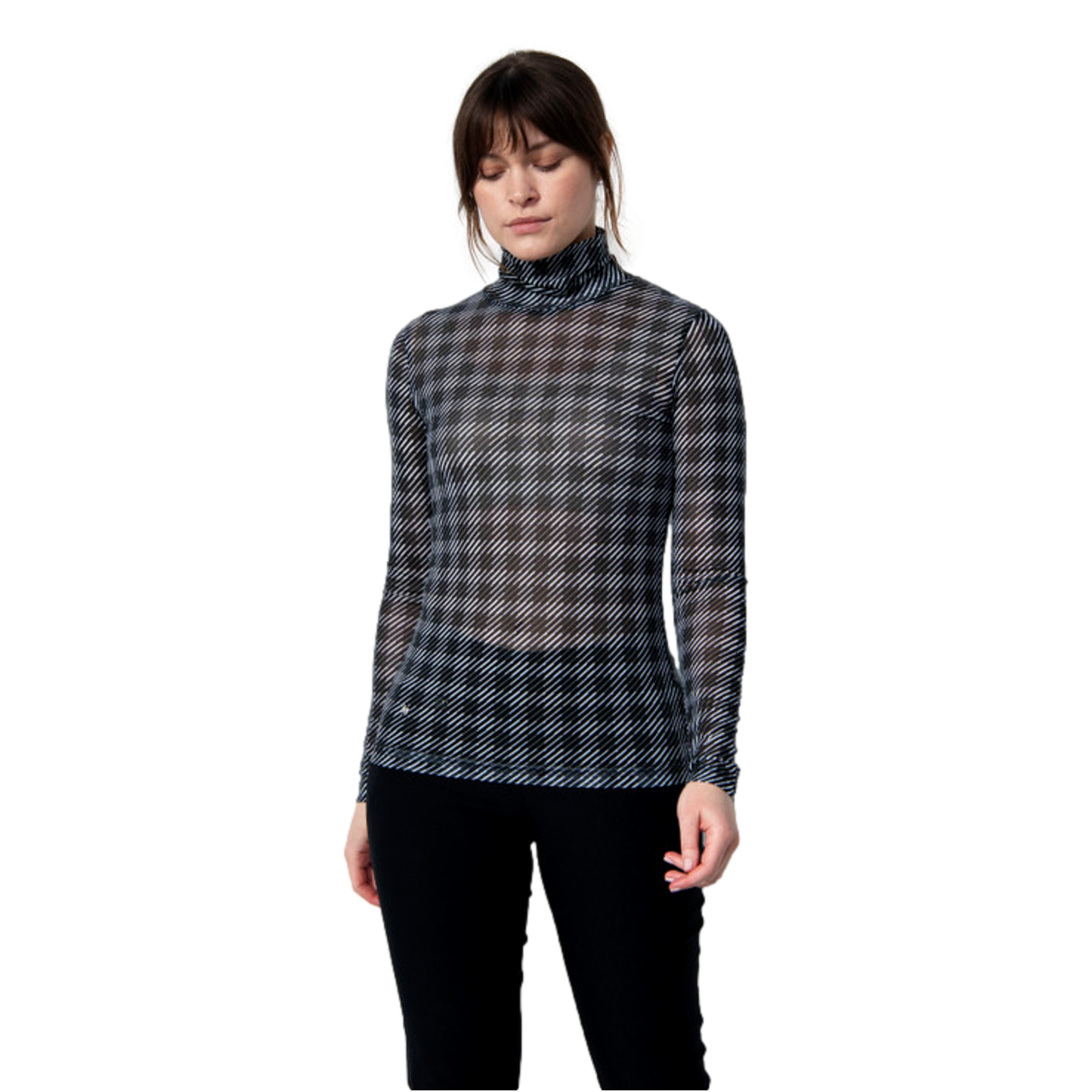 Barrie Printed Mesh Roll Neck Long Sleeve Top