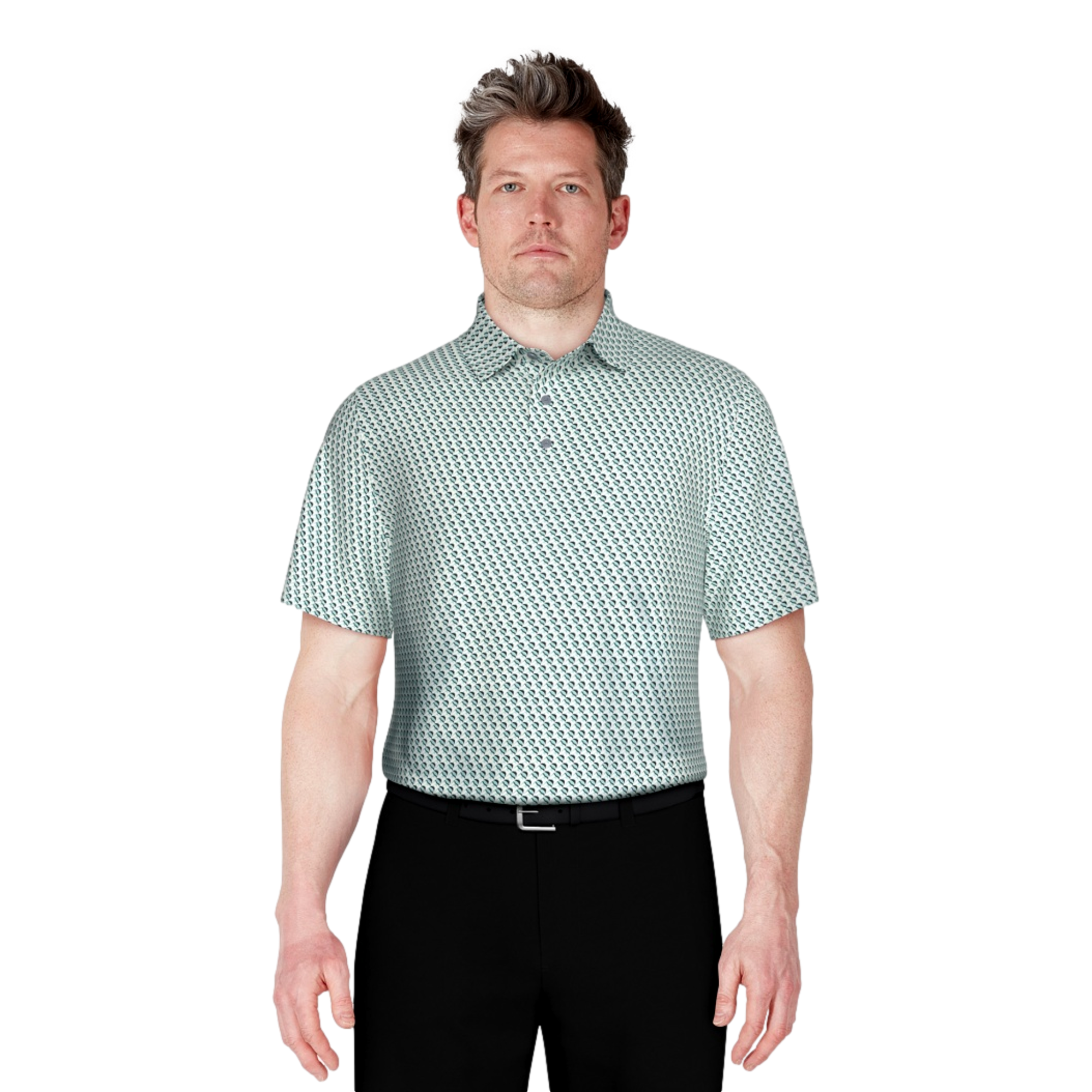 Fish Geo Print Performance Short Sleeve Golf Polo Shirt