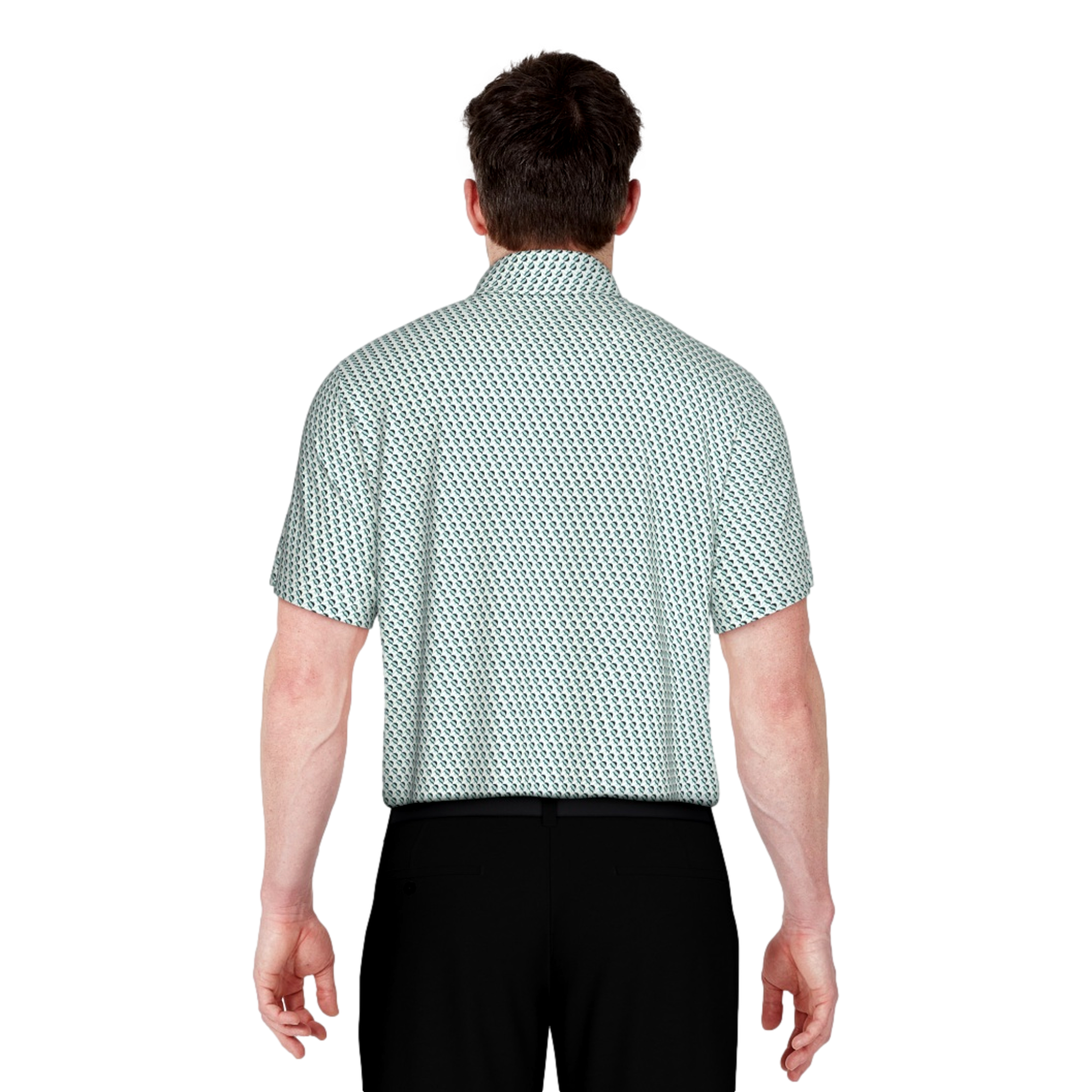 Fish Geo Print Performance Short Sleeve Golf Polo Shirt
