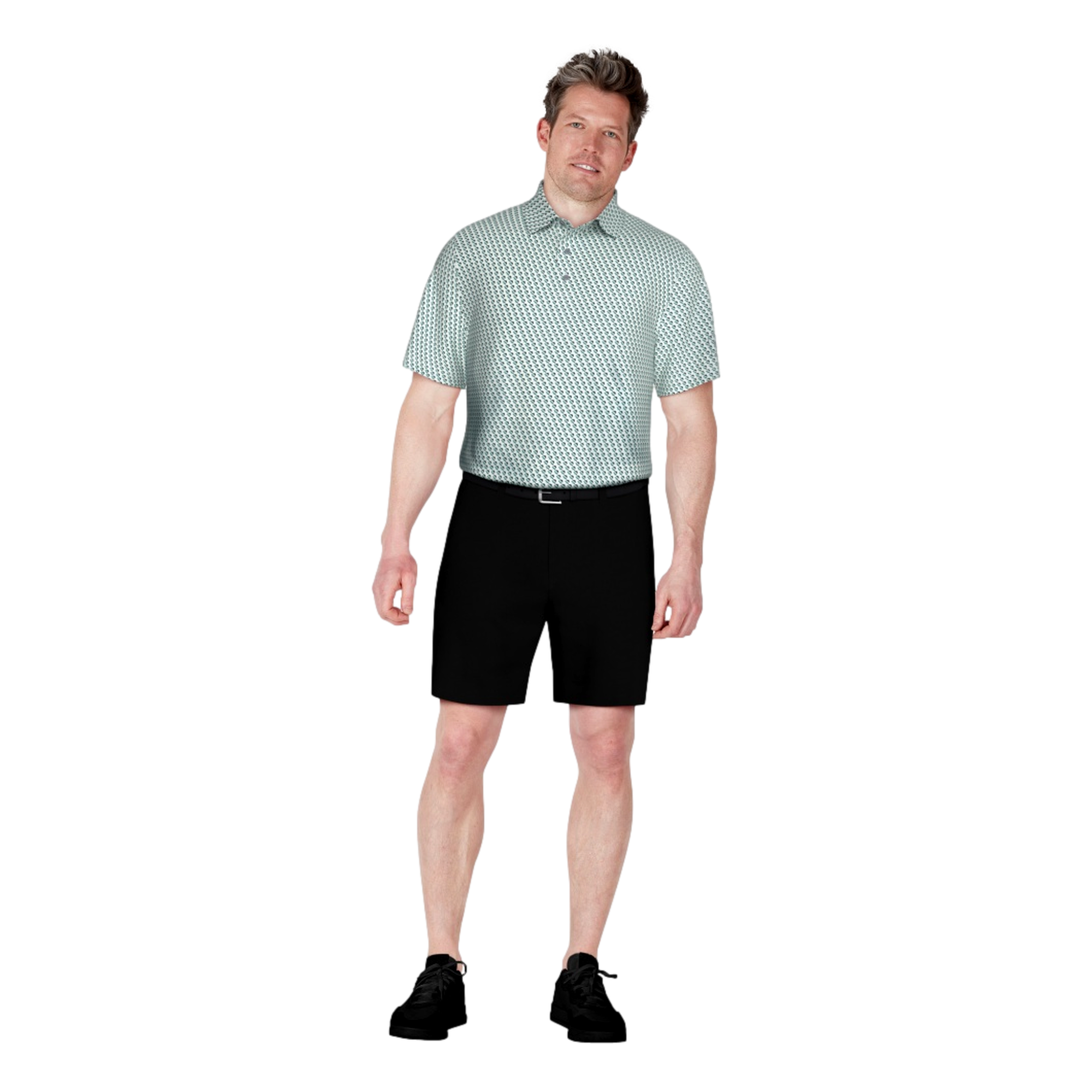 Fish Geo Print Performance Short Sleeve Golf Polo Shirt