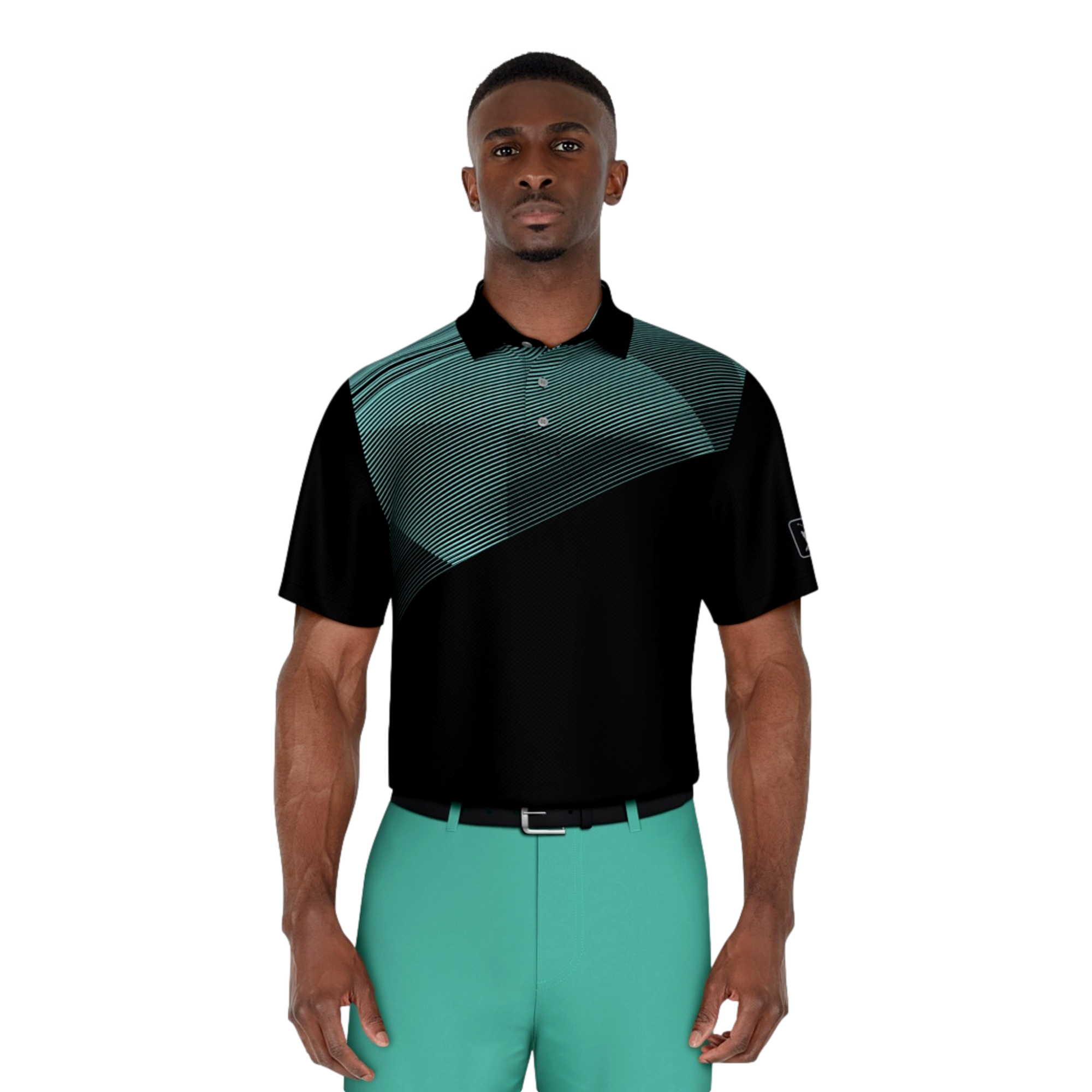 Asymmetric Geo Print Performance Men's Short Sleeve Golf Polo Shirt