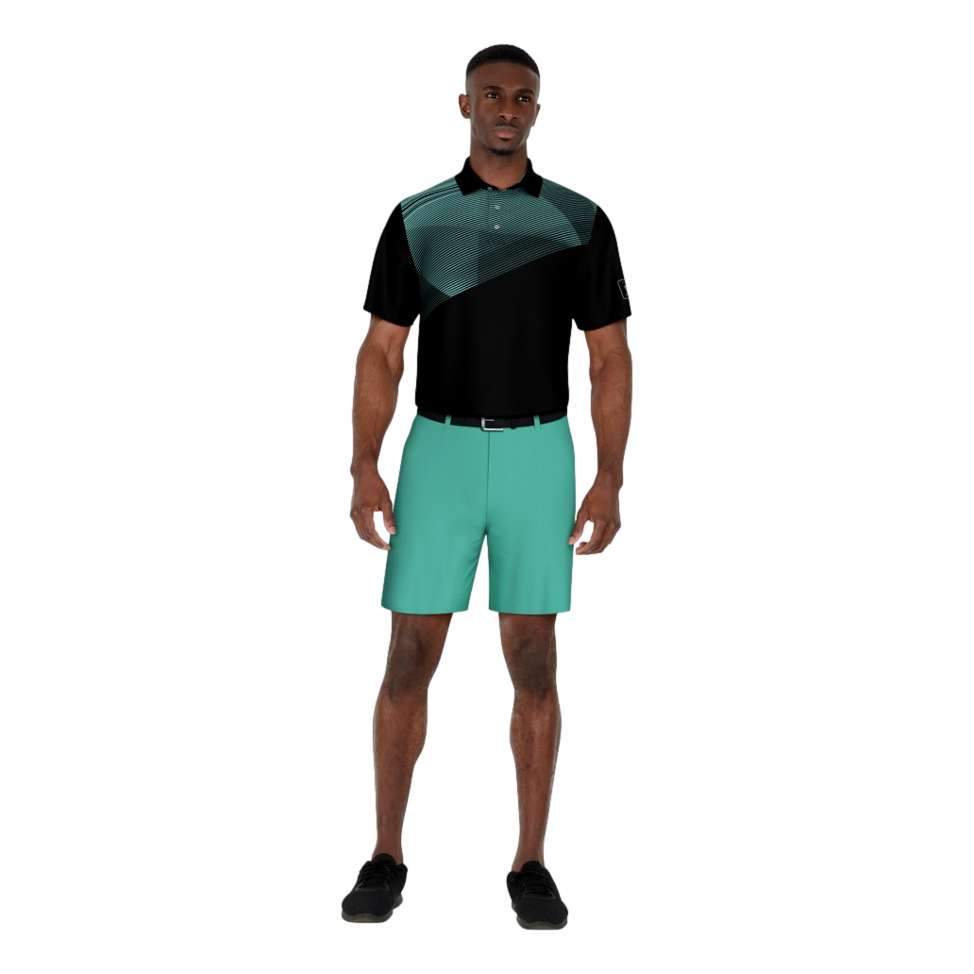Asymmetric Geo Print Performance Men's Short Sleeve Golf Polo Shirt