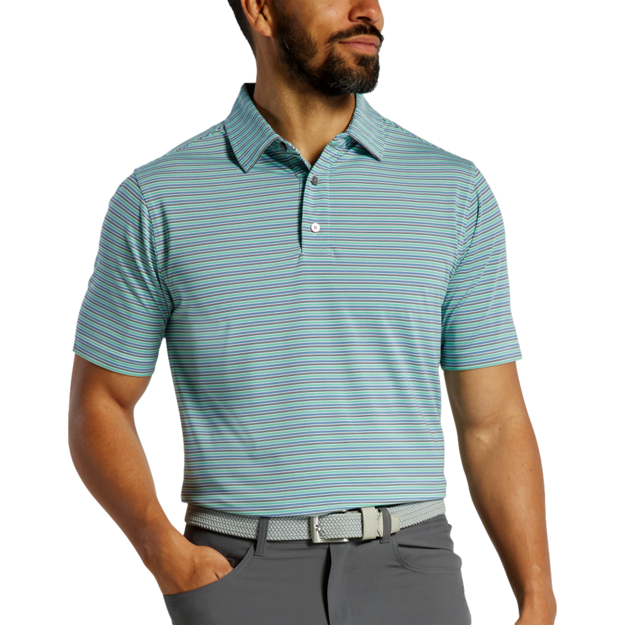 Multi Pinstripe Lisle Short Sleeve Polo Shirt