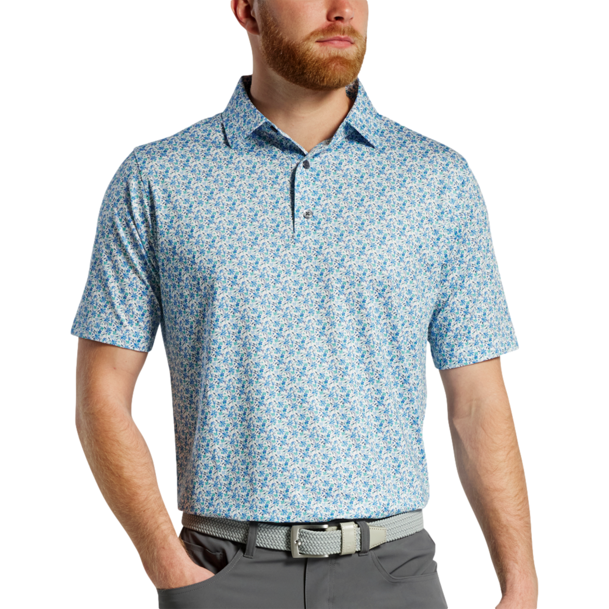 Allover Floral Print Lisle Short Sleeve Polo Shirt