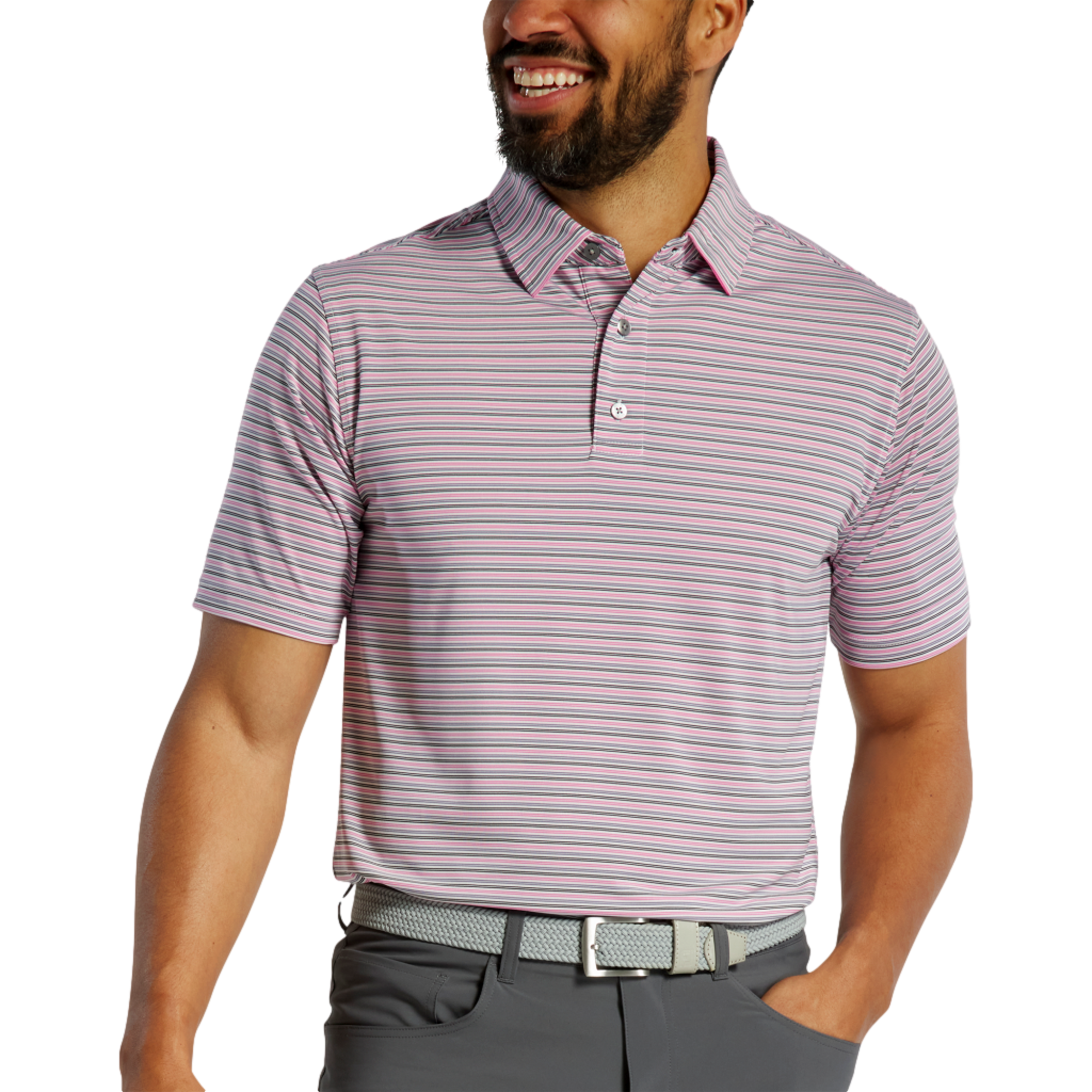 Multi Pinstripe Lisle Men's Short Sleeve Golf Polo Shirt