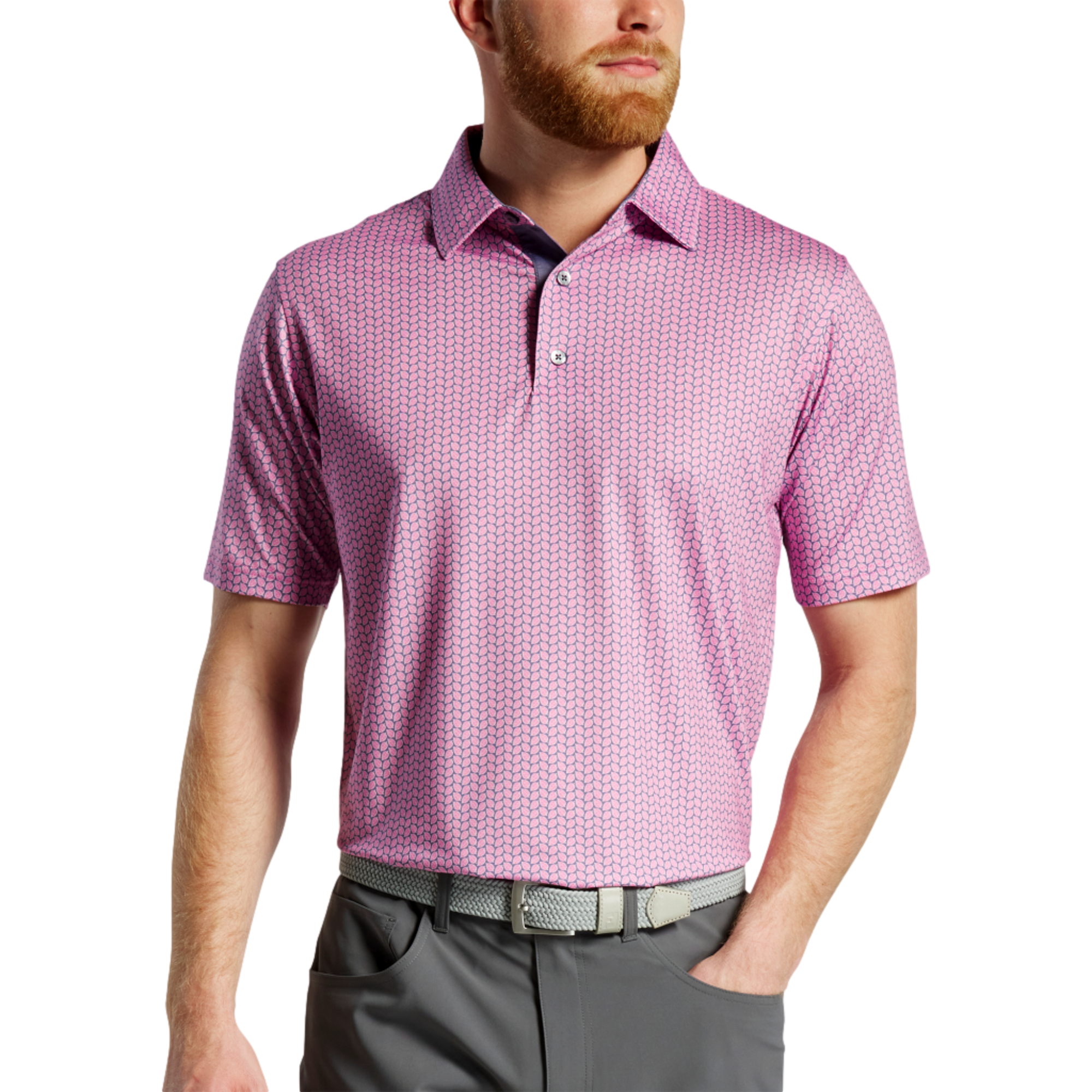 Leaf Print Lisle Short Sleeve Polo Shirt