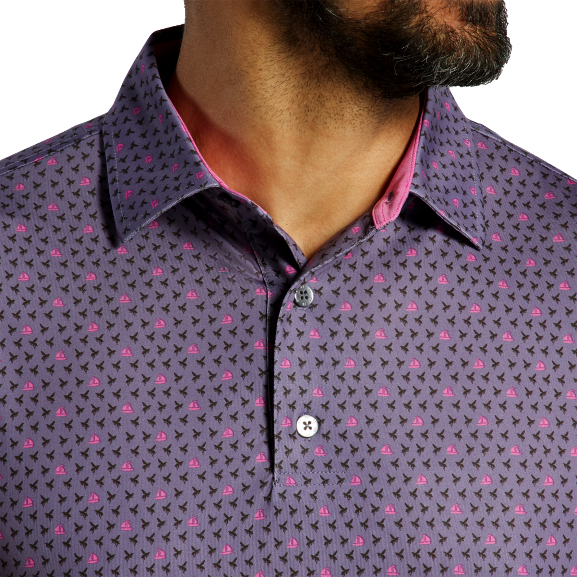 Flying Wasp Print Lisle Short Sleeve Polo Shirt