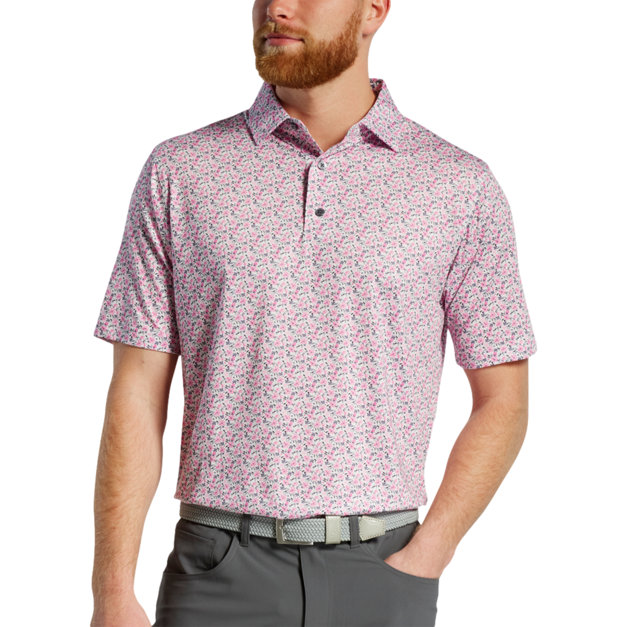 Lisle Allover Floral Print Short Sleeve Polo Shirt