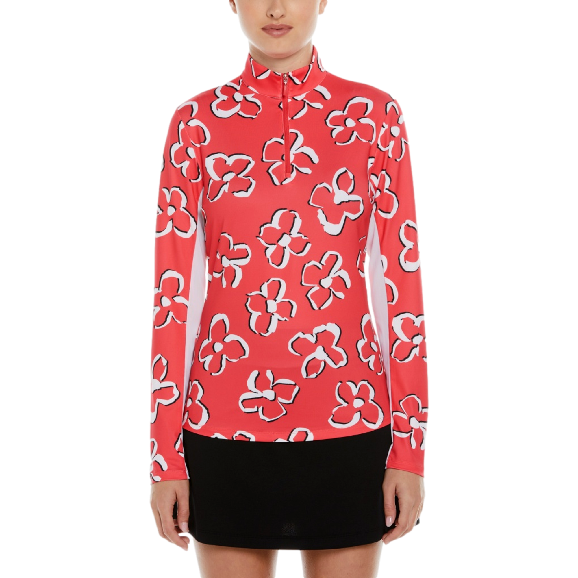 Floral Print Sun Protection Quarter Zip Long Sleeve Pullover