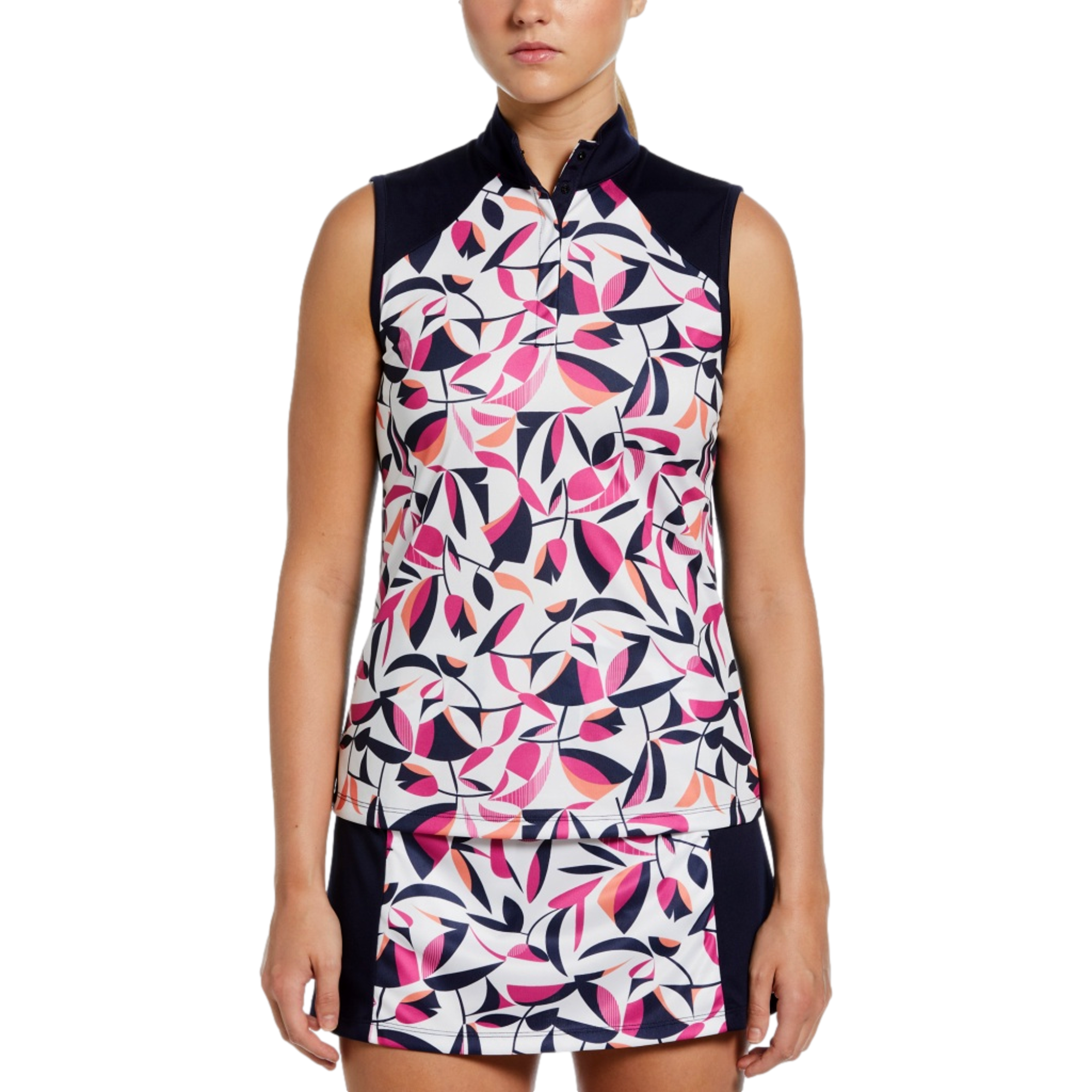 Cutout Floral Print Women's Sleeveless Golf Polo Shirt