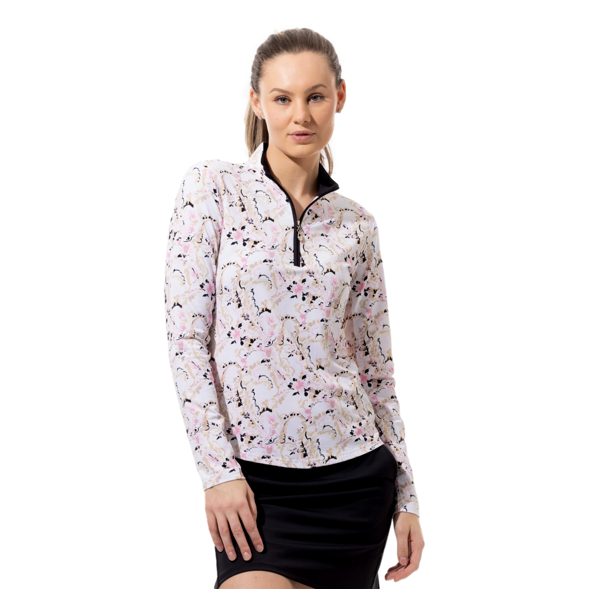 Women's Soltek Lux Print Mock-Neck Chantilly Quarter Zip