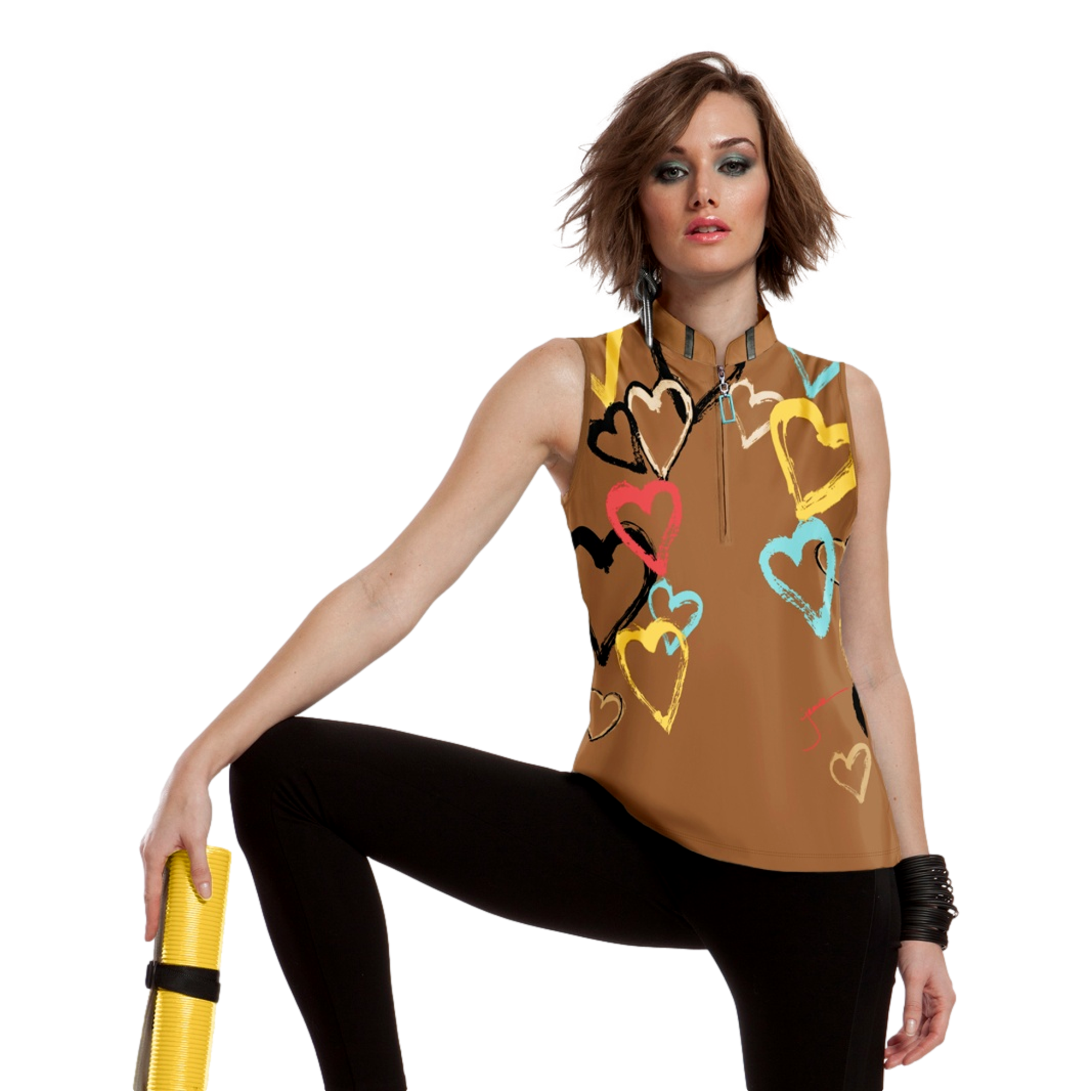 Queen of Hearts Quarter Zip Sleeveless Top