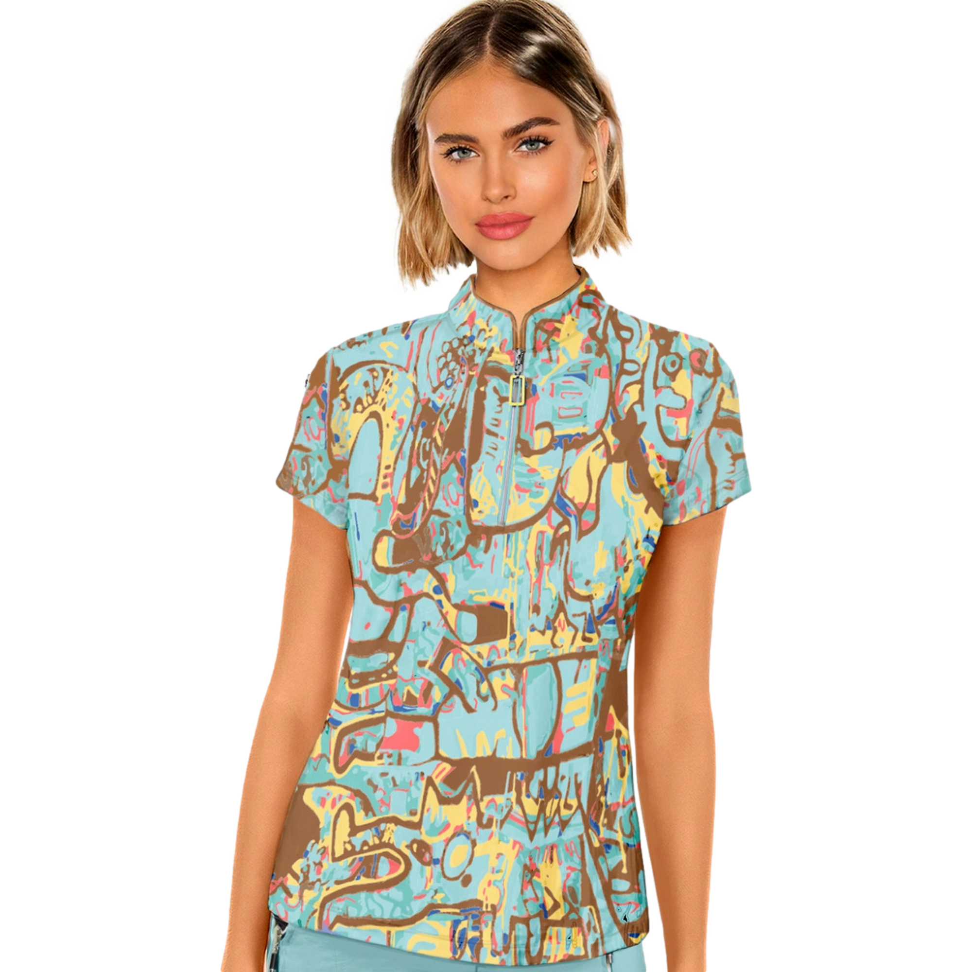 Graffiti Short Sleeve Mock Neck Polo