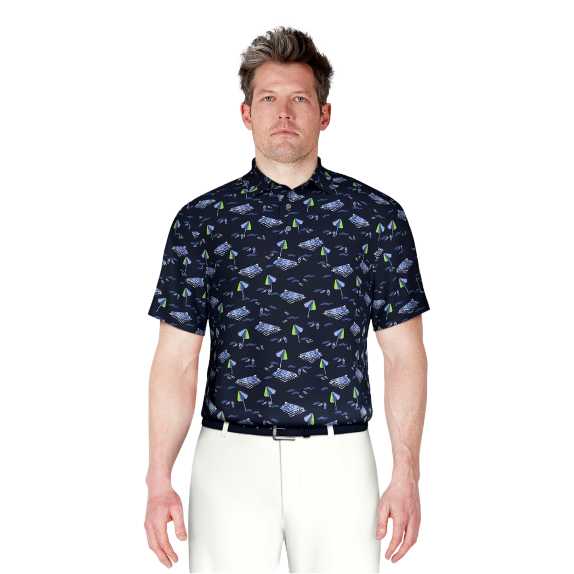 Beach Print Performance Men's Short Sleeve Golf Polo Shirt