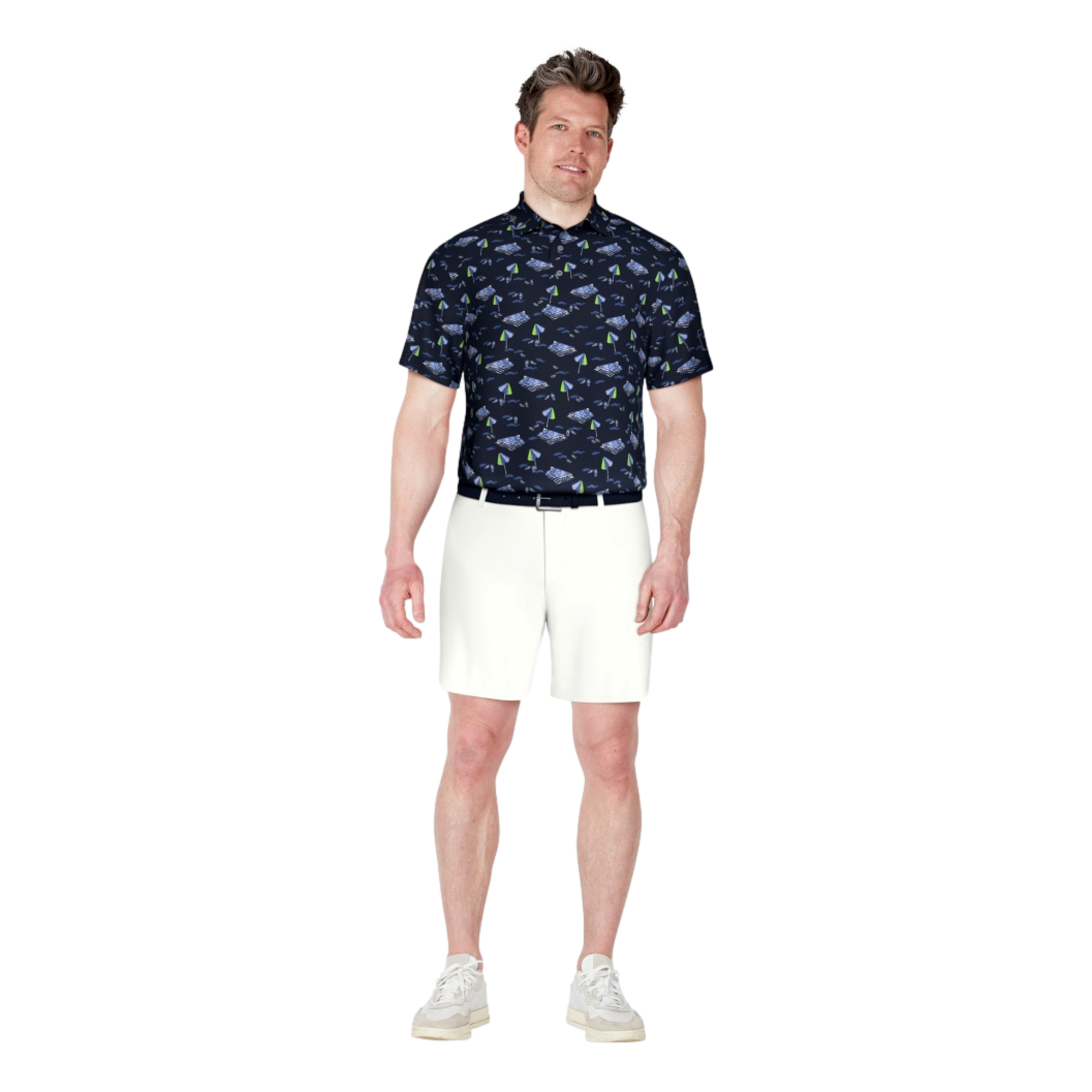 Beach Print Performance Men's Short Sleeve Golf Polo Shirt