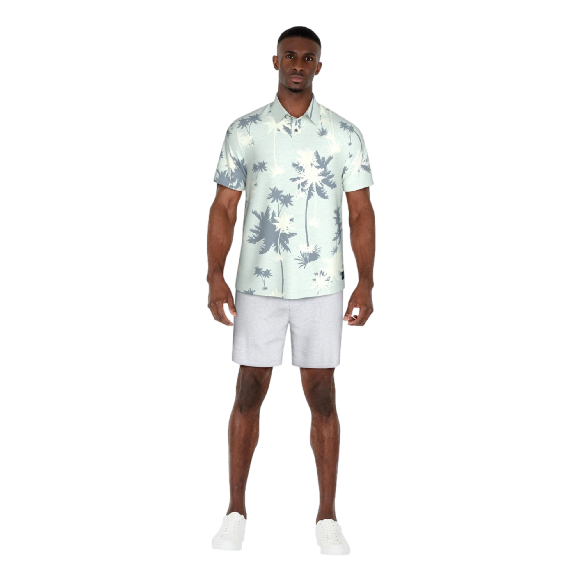 Oversized Palm Print Short Sleeve Golf Polo Shirt