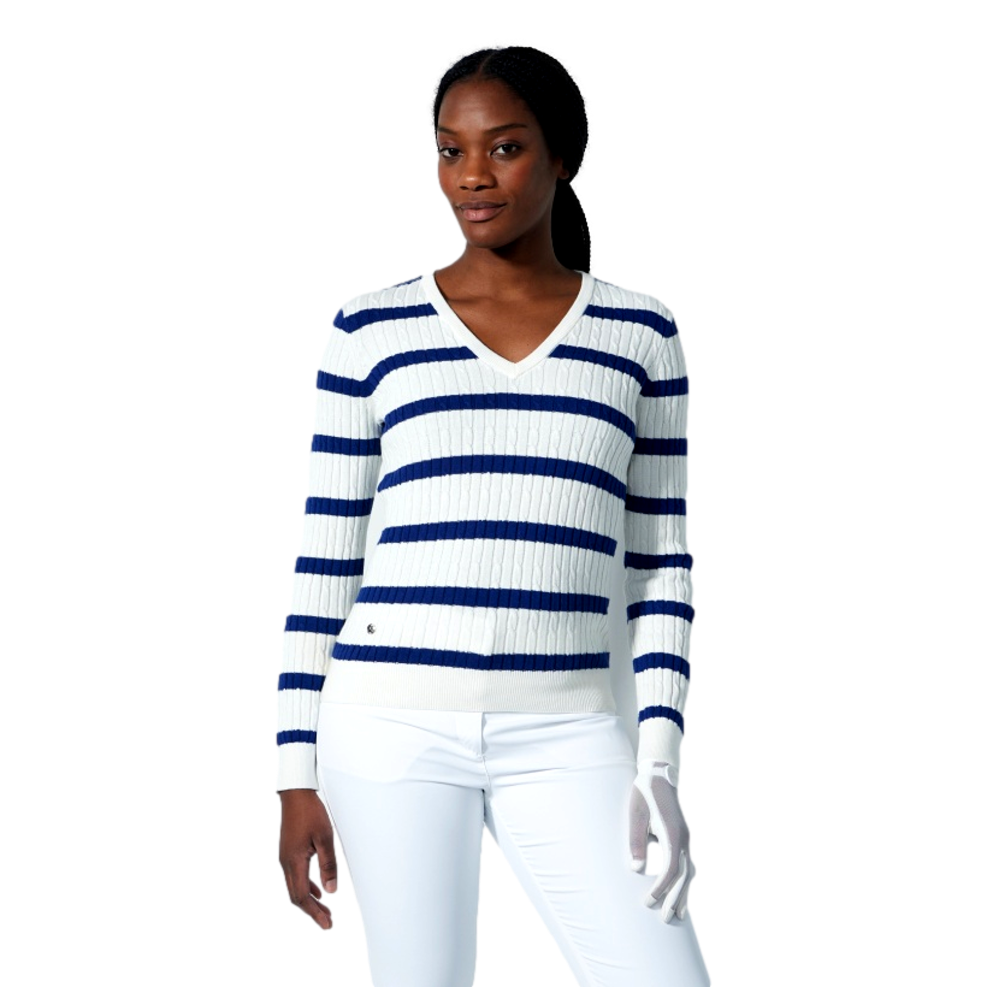 Stripe Madeline Cable Knit Sweater