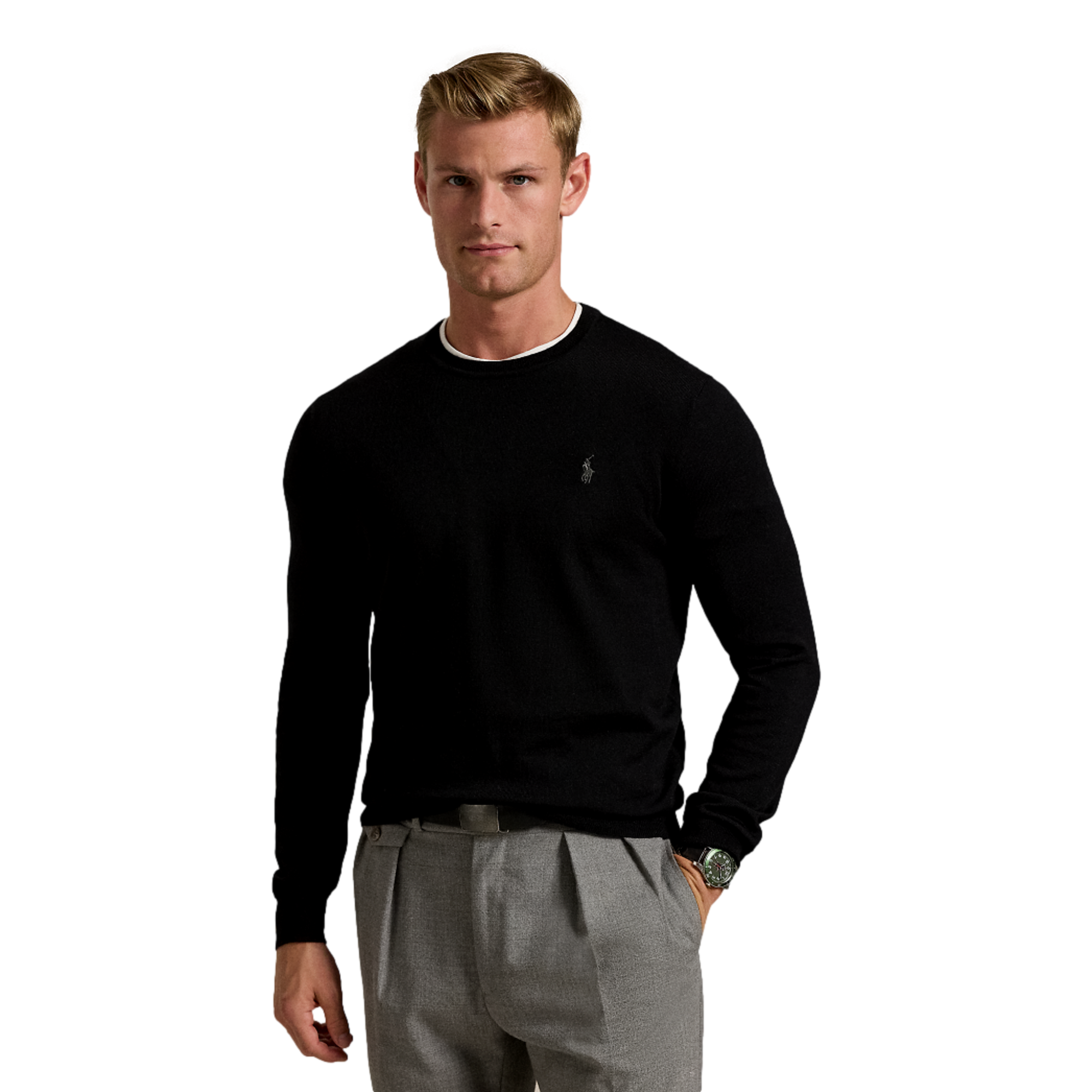 Long Sleeve Merino Wool Crewneck Men's Golf Sweater