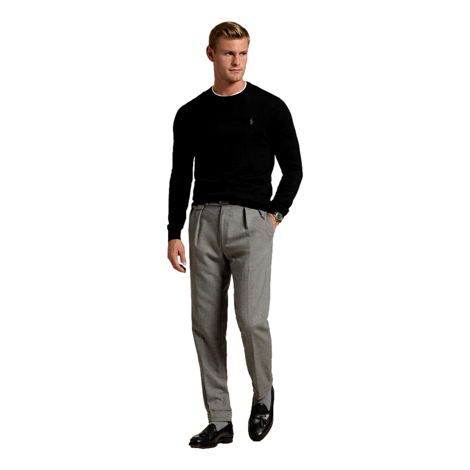 Long Sleeve Merino Wool Crewneck Men's Golf Sweater