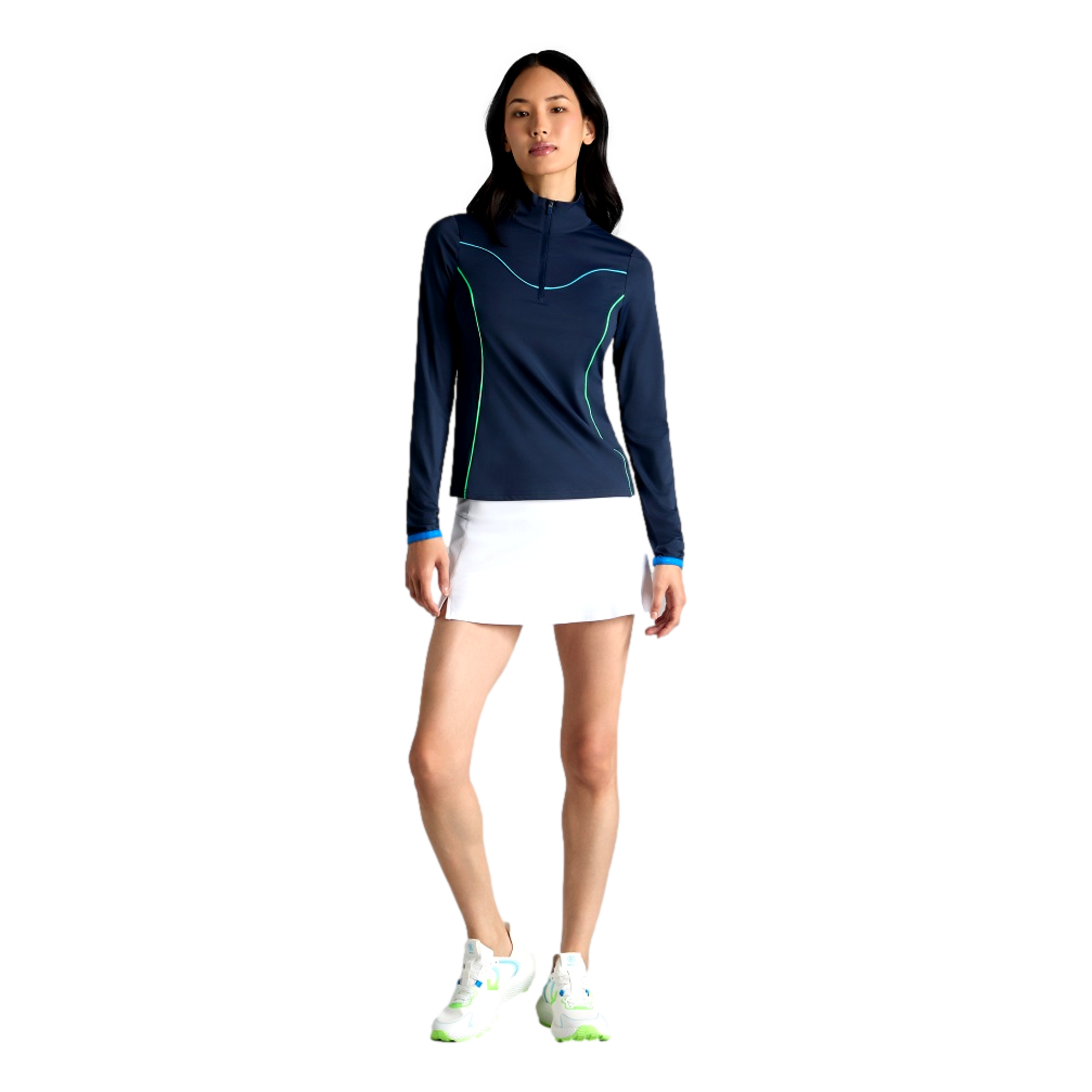 Stretch Nylon Interlock Tipped Quarter Zip Long Sleeve Golf Pullover