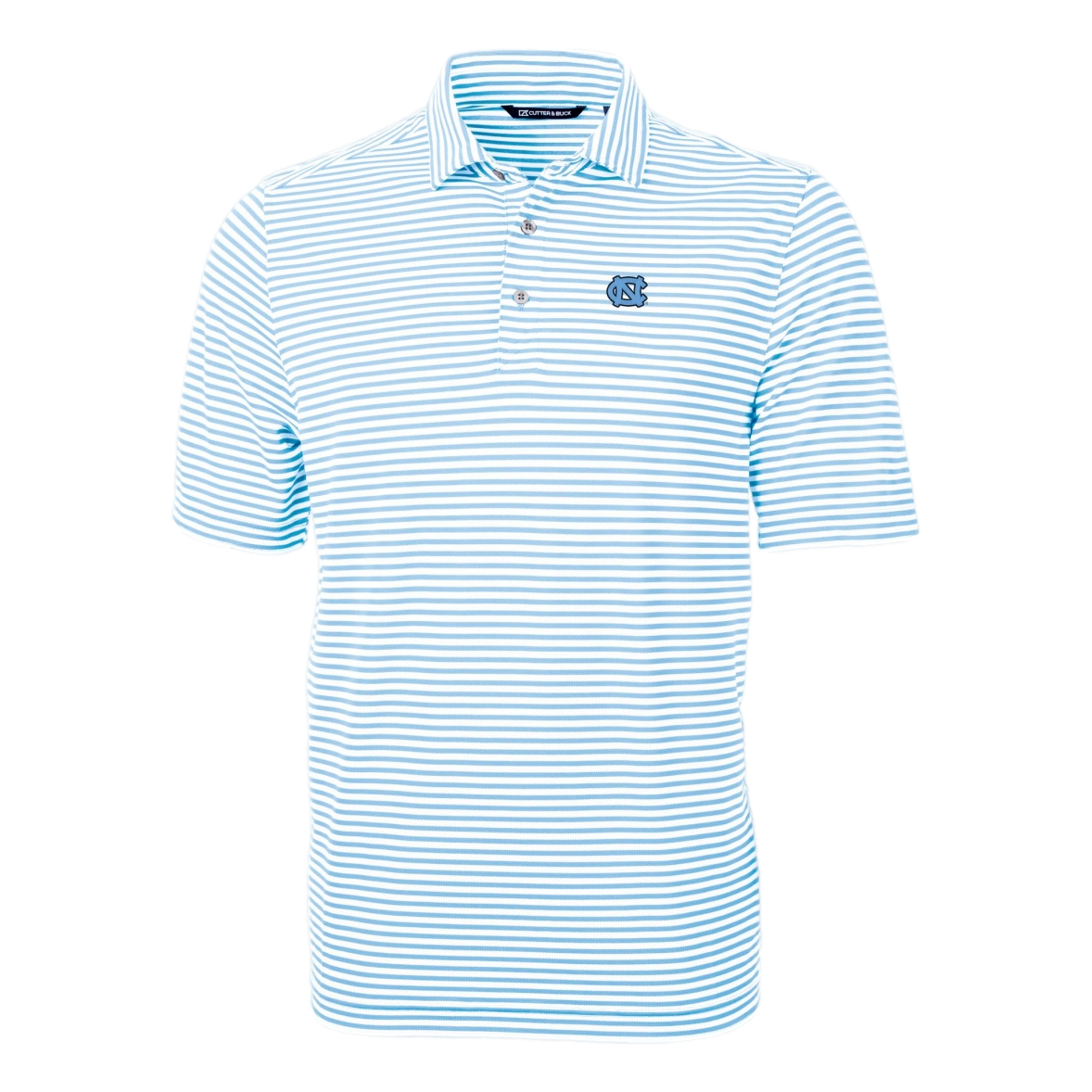 North Carolina Tar Heels Cutter & Buck Virtue Eco Pique Stripe Recycled Men's Short Sleeve Golf Polo Shirt