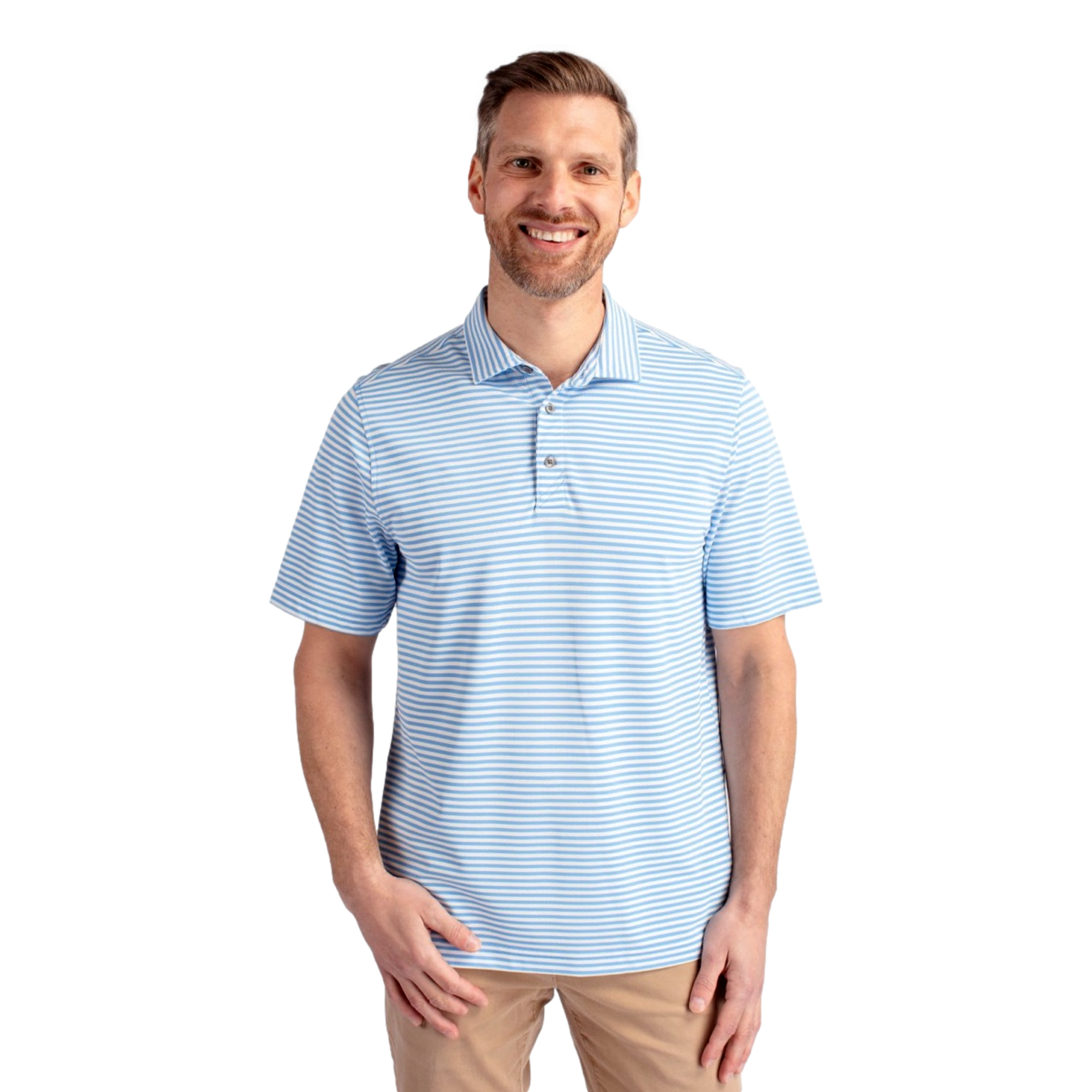 North Carolina Tar Heels Cutter & Buck Virtue Eco Pique Stripe Recycled Men's Short Sleeve Golf Polo Shirt