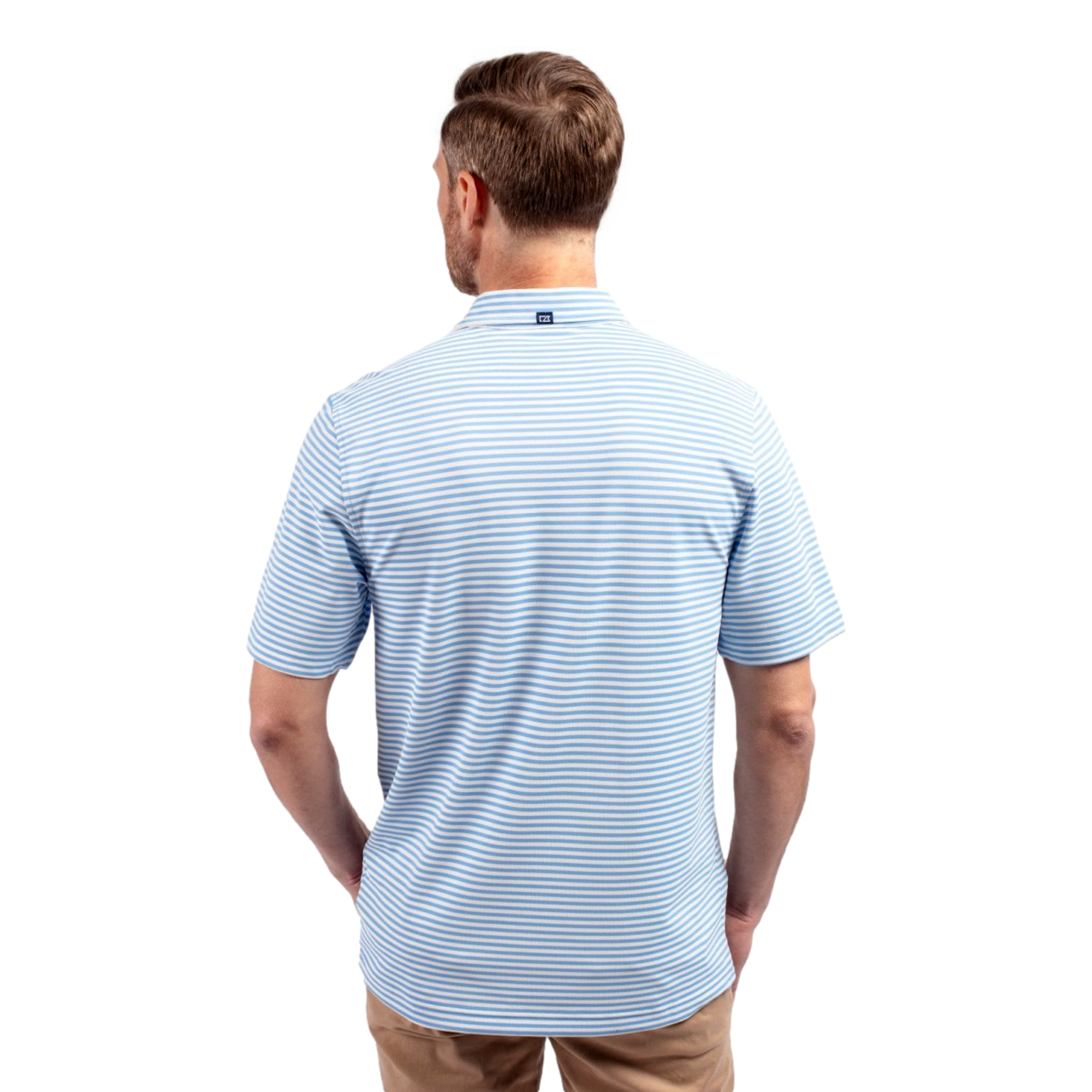 North Carolina Tar Heels Cutter & Buck Virtue Eco Pique Stripe Recycled Men's Short Sleeve Golf Polo Shirt