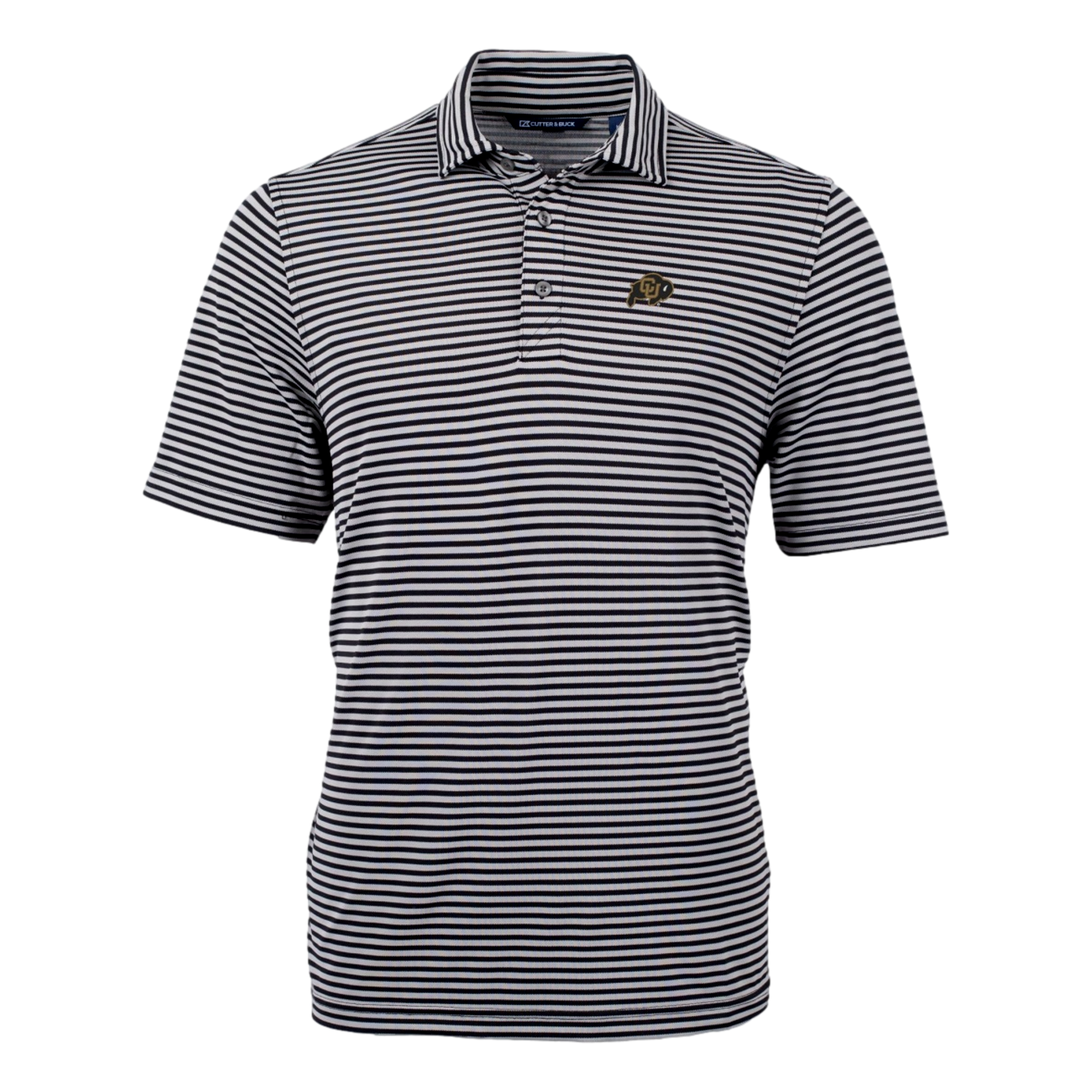 Colorado Buffaloes Cutter & Buck Virtue Eco Pique Stripe Recycled Mens Polo