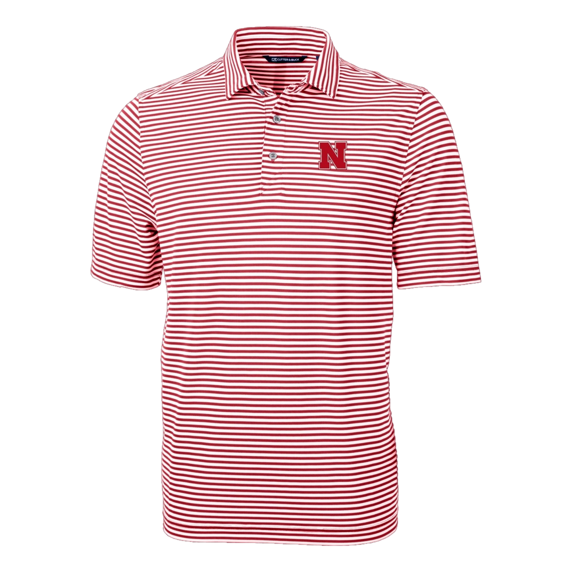 Nebraska Cornhuskers Cutter & Buck Virtue Eco Pique Stripe Recycled Men's Short Sleeve Golf Polo Shirt