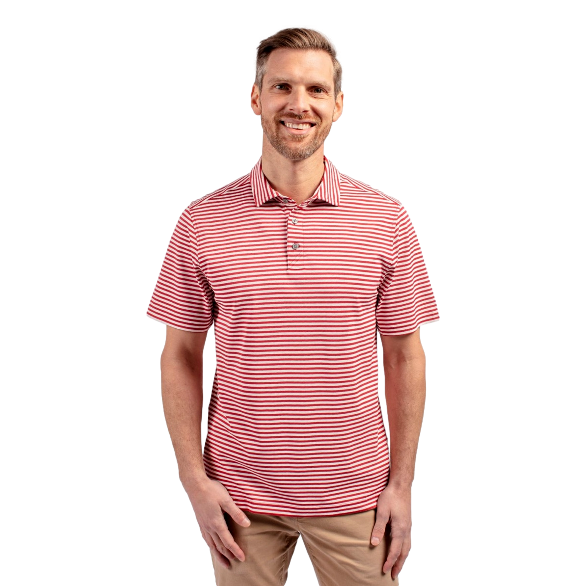 Nebraska Cornhuskers Cutter & Buck Virtue Eco Pique Stripe Recycled Men's Short Sleeve Golf Polo Shirt