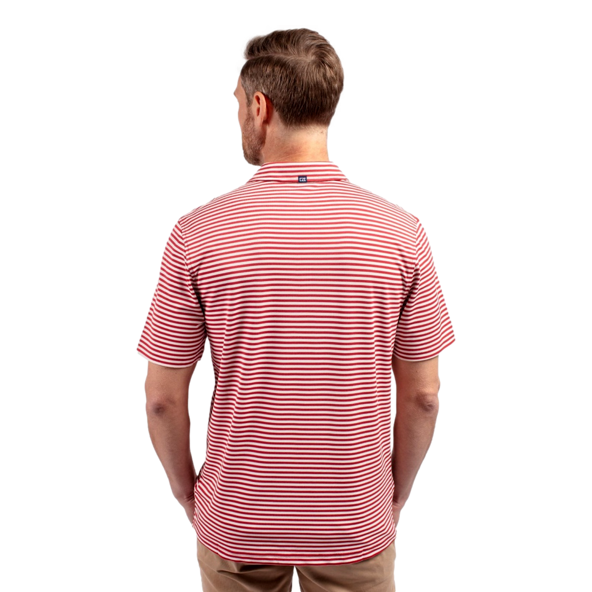 Nebraska Cornhuskers Cutter & Buck Virtue Eco Pique Stripe Recycled Men's Short Sleeve Golf Polo Shirt