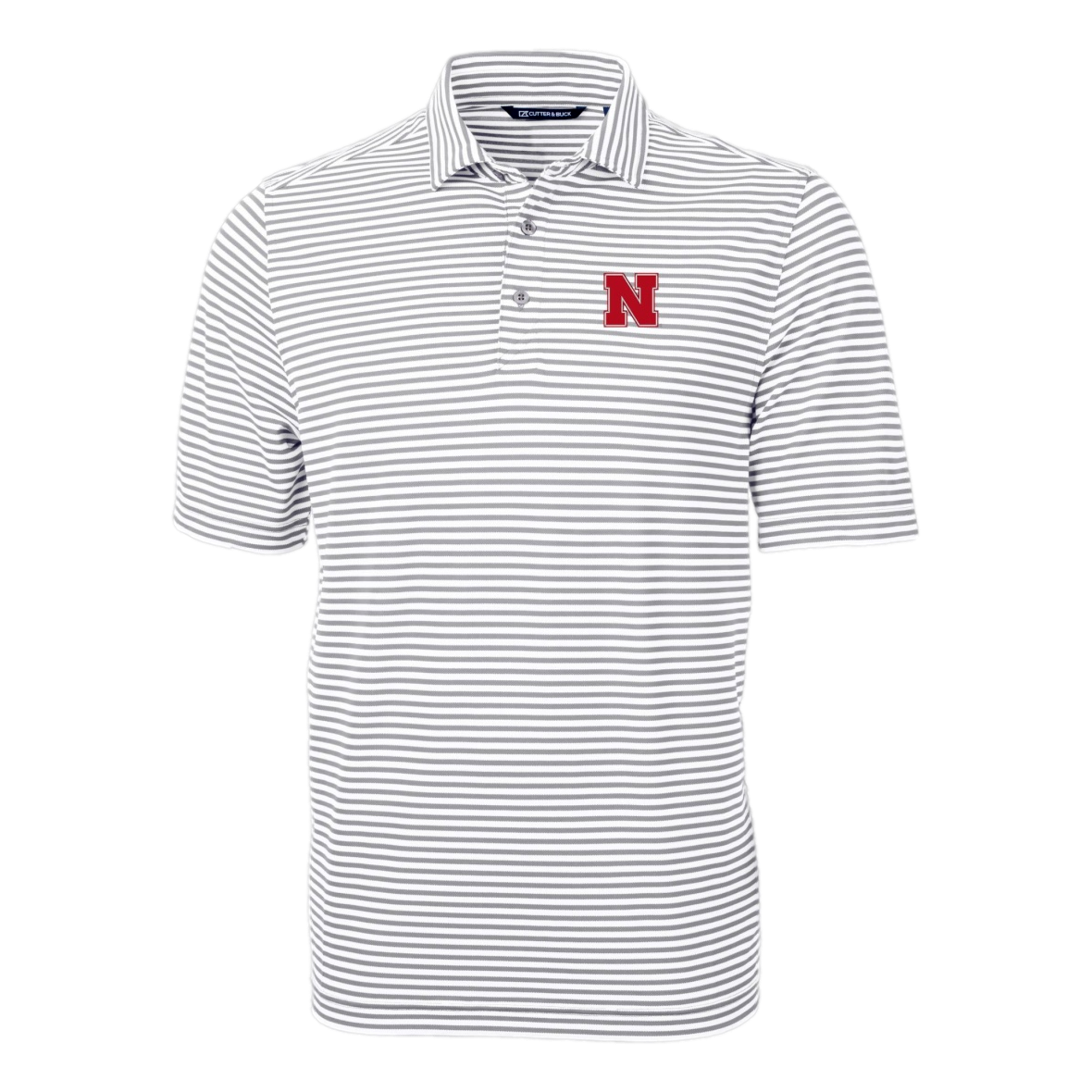 Nebraska Cornhuskers Cutter & Buck Virtue Eco Pique Stripe Recycled Mens Polo
