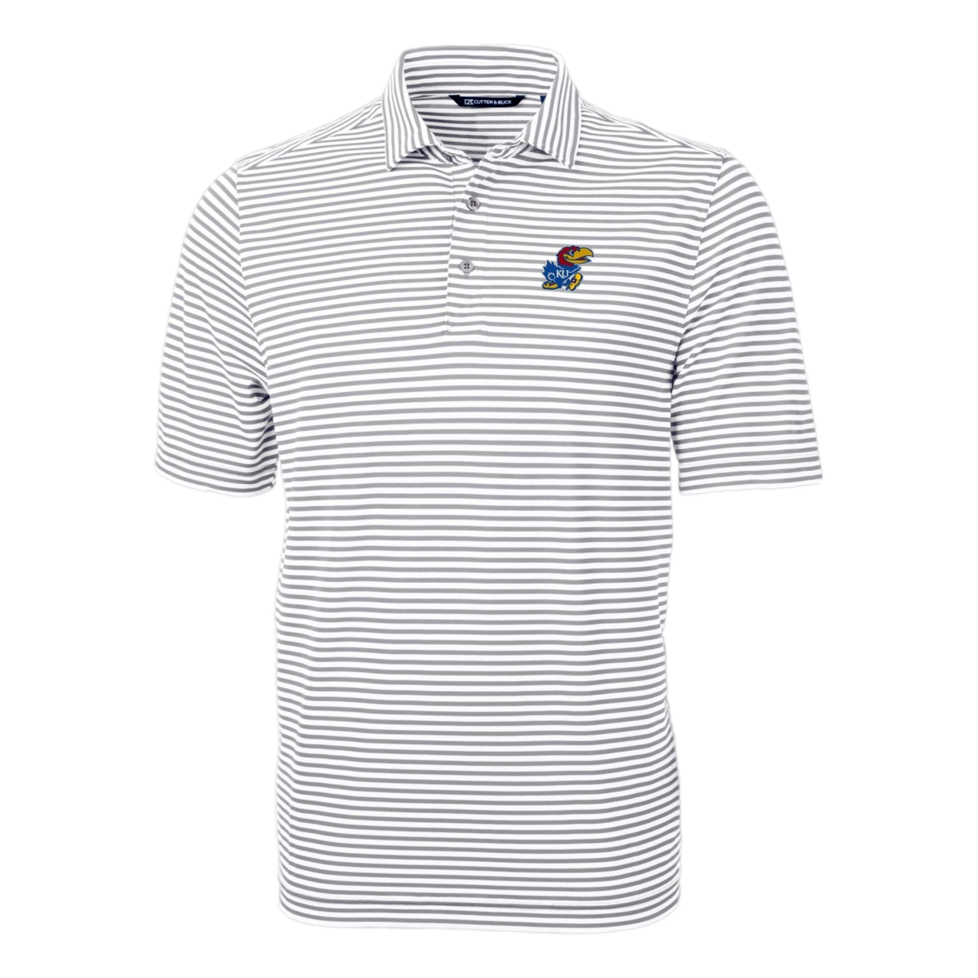 Kansas Jayhawks Cutter & Buck Virtue Eco Pique Stripe Recycled Mens Polo