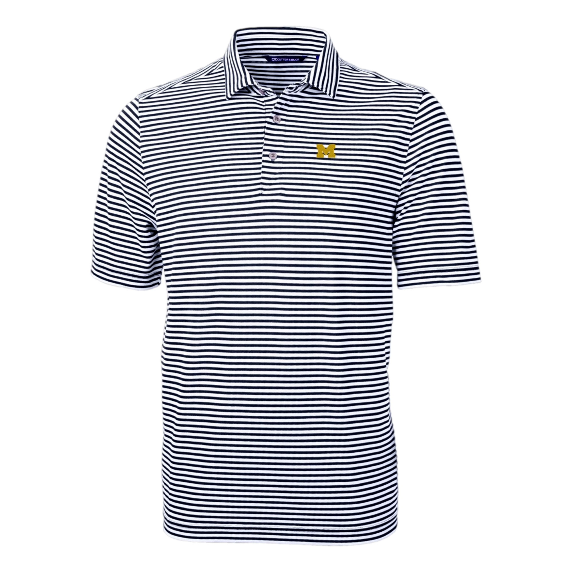 Michigan Wolverines Cutter & Buck Virtue Eco Pique Stripe Recycled Mens Polo